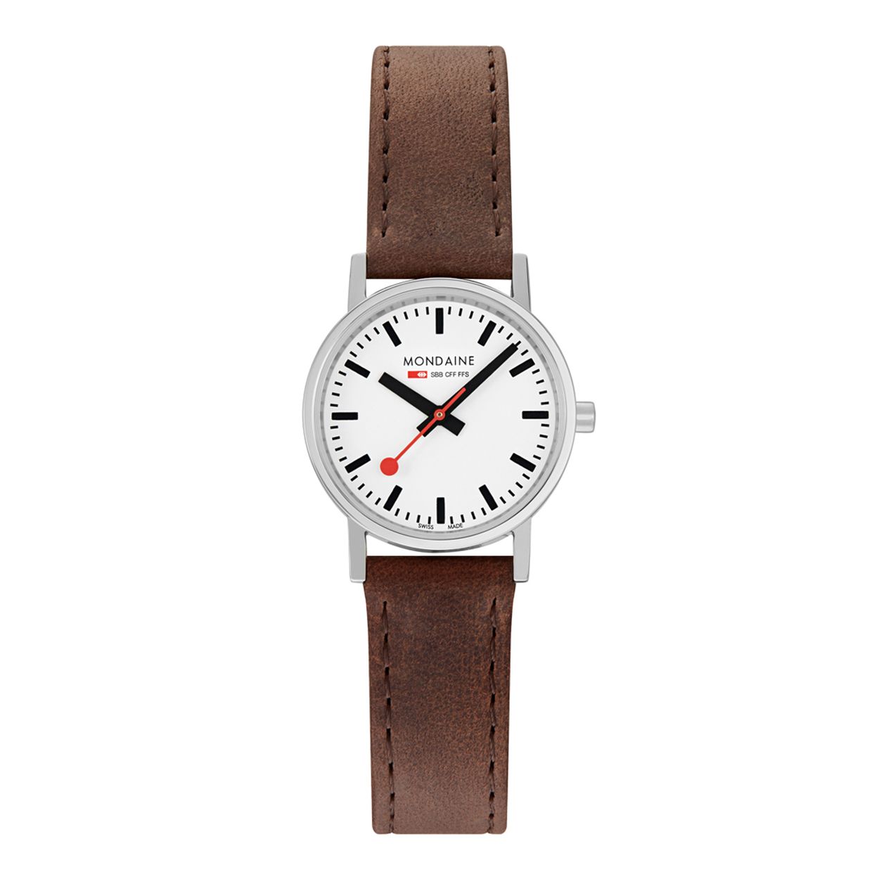 Mondaine Classic 30 mm glans bruin leren band