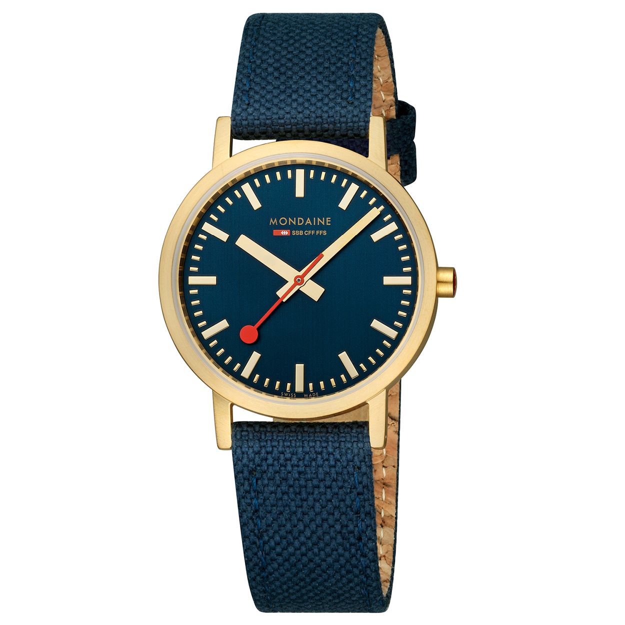 Mondaine M660.30314.40SBQ Horloge - Textiel - Blauw - 36mm