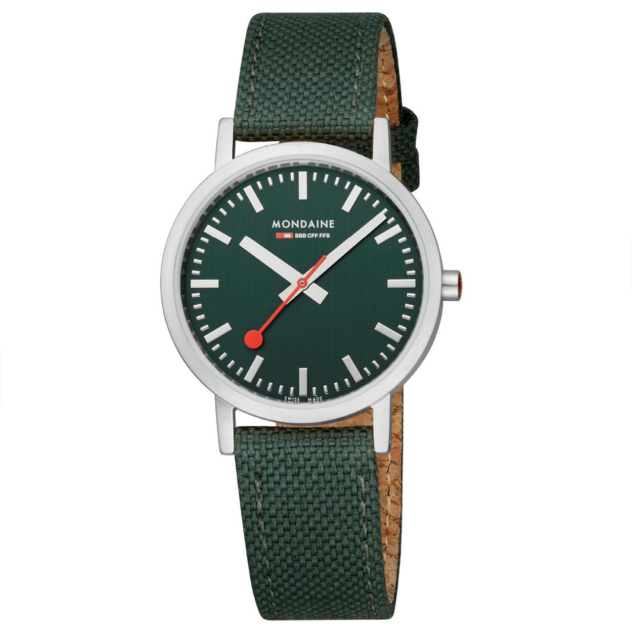 Mondaine M660.30314.60SBF Horloge - Textiel - Groen - 36mm