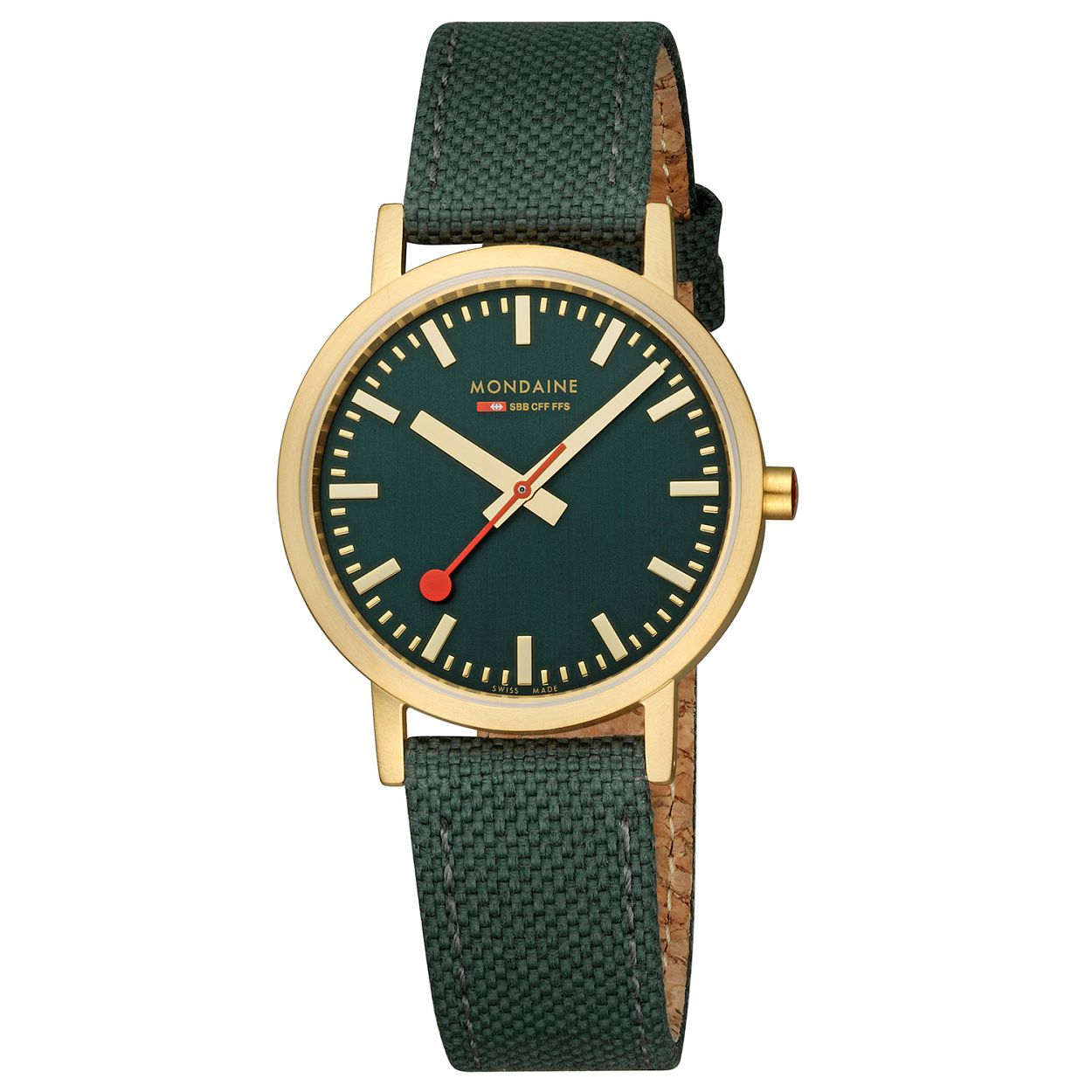 Mondaine M660.30314.60SBS Horloge - Textiel - Groen - 36mm