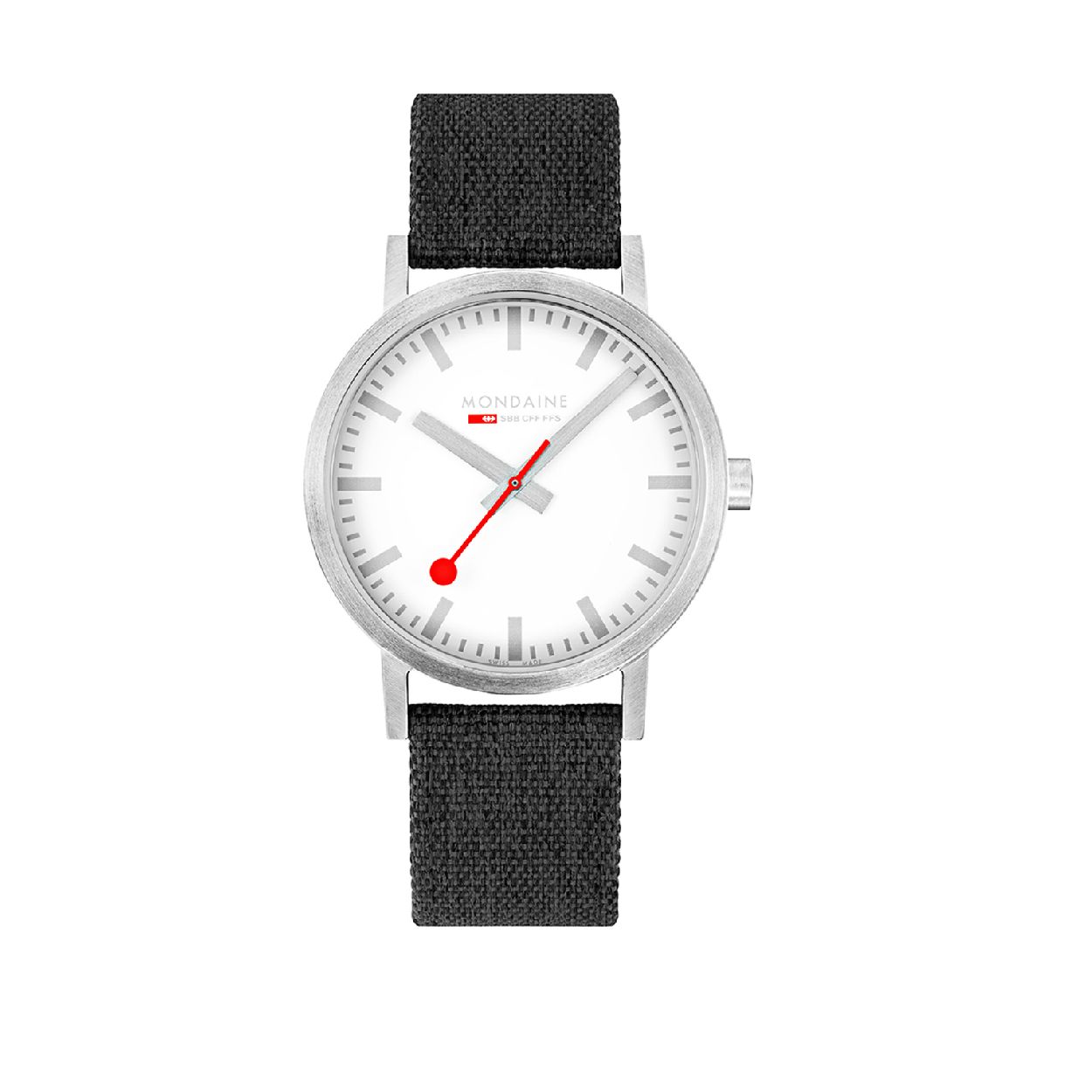 Mondaine - M660.30360.17SBB - Classic
De Classic collectie belichaamt de eenvoud van de Zwitserse Stationsklok, met haar onmis�kenbare, gemakkelijk af te lezen wijzerplaat en wereldberoemde rode secondewijzer. De Classic was de eerste Mondaine Official Swiss Railways Watch en is sinds 1986 in de collectie. Dit horloge met zwarte band van Mondaine uit de Classic collectie is klassiek, modern en stijlvol. Dit horloge is dan ook een must voor jouw pols!

HET MERK 
The Official Swiss Railway Watch. Gebaseerd op de officiele stationsklok van de Zwitserse spoorwegen, is 30 jaar geleden de horlogelijn onder het merk Mondaine opgezet. Zwitserse kwaliteitsuurwerken, net zo punctueel als de Zwitserse treinen. 
Een echte design klassieker met een unieke wijzerplaat en de wereldberoemde rode secondewijzer met bolletje. Herkenbaar uit duizenden.

SPECIFICATIES
- Gehard mineraalglas
- Ronde kastvorm, 40 mm
- Witte wijzerplaat van de originele stationsklok
- Grijze horlogeband van nubuck leer en gerecycled textiel
- Swiss Made



