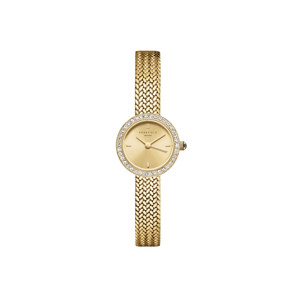Mini Small Edit Champagne Dial Crystal Gold Woven Mesh Strap