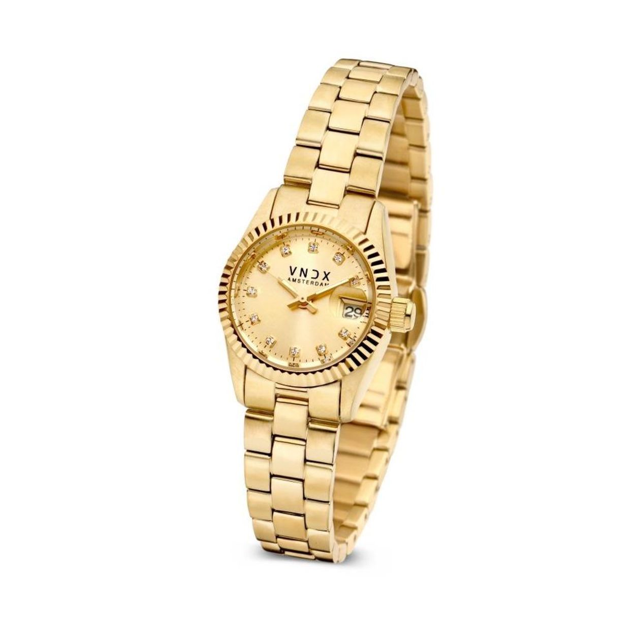 Wat je aanraakt, verandert in goud. Maak een grote indruk met dit kleine horloge. Dit gouden pronkstuk met stevige stalen band laat je stralen bij elke gelegenheid. Durf voor goud te gaan, en ontdek hoe GROOT klein kan zijn. The Devil is in the details, ook met dit horloge. Never too late.