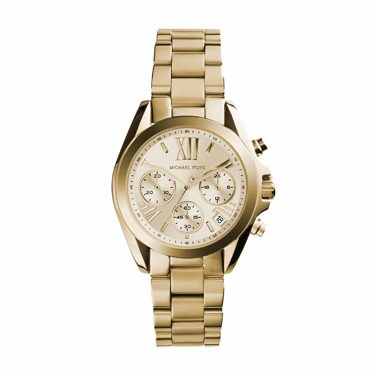 Michael Kors Quartz dames pols horloge staal met stalen band goudkleurig uit de collectie Bradshaw.
