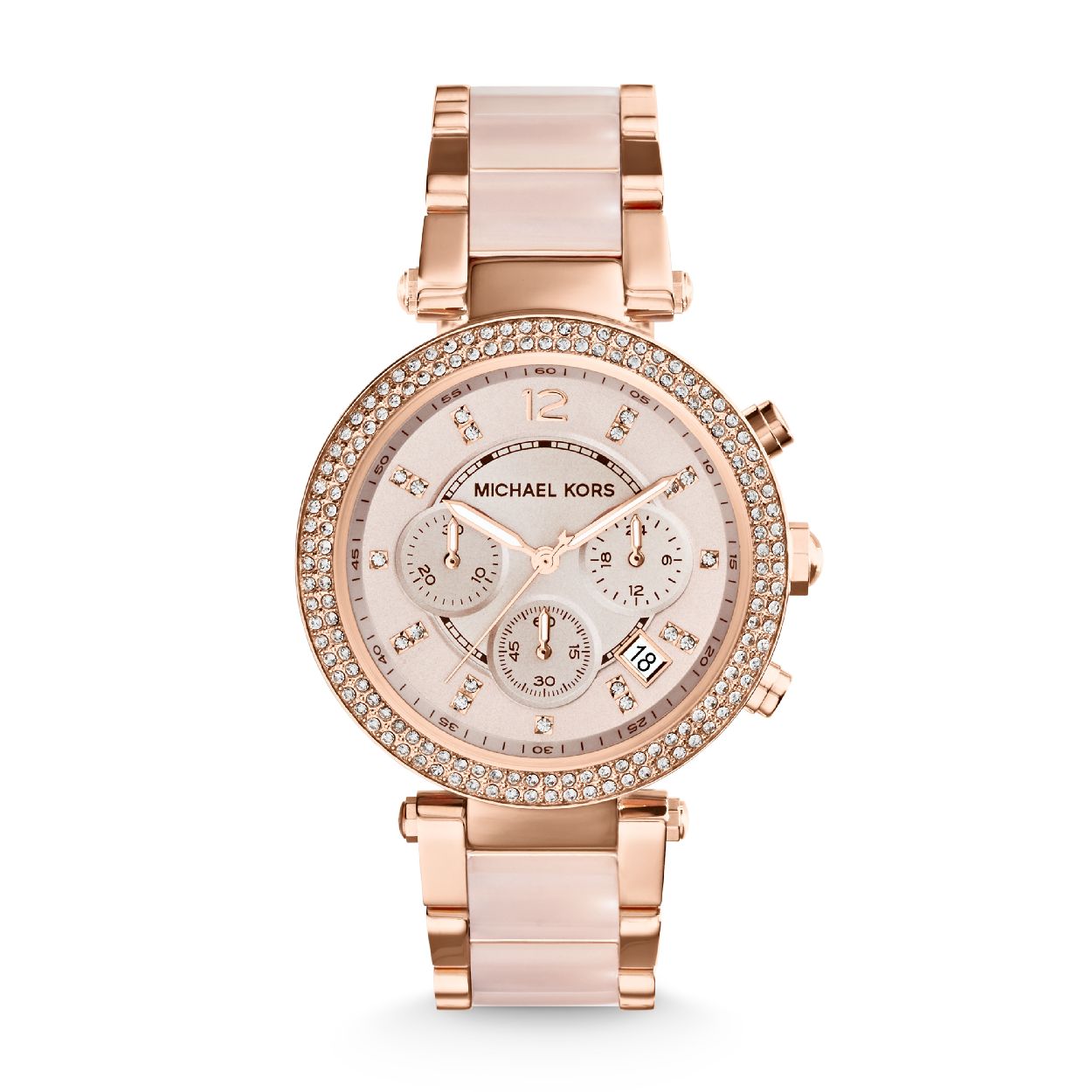 Dit dameshorloge is van het merk Michael Kors. Het is een chrono horloge met een band gemaakt van . De diameter van de kast is 39 mm.
De verdere specificaties van het horloge zijn als volgt:
Bandbreedte (mm): 10
Kastmateriaal: edelstaal
Techniek: quartz