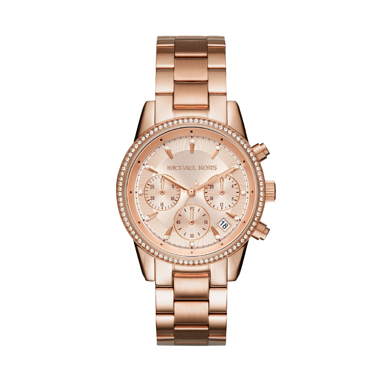 Dit dameshorloge is van het merk Michael Kors. Het is een chrono horloge met een band gemaakt van edelstaal. De diameter van de kast is 37 mm.
De verdere specificaties van het horloge zijn als volgt:
Bandbreedte (mm): 18
Kastmateriaal: edelstaal
Techniek: quartz
