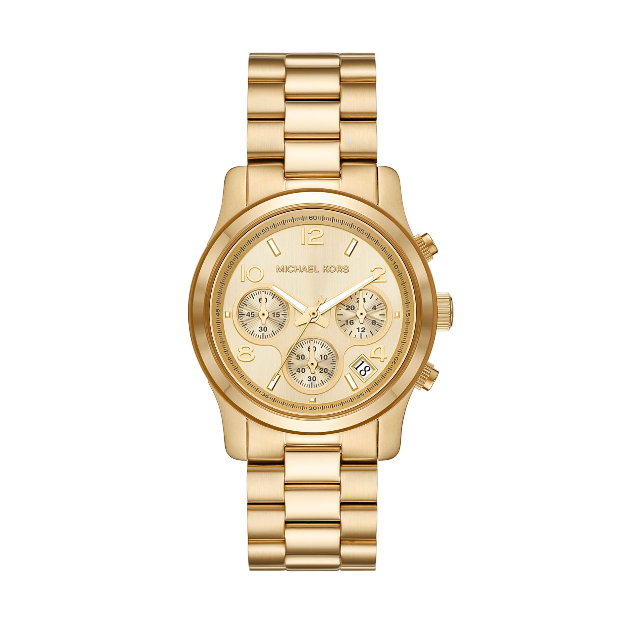 Het nu legendarische originele oversized Runway-horloge was te zien in de Michael Kors FW 2007 modeshow. Het horloge kwam die herfst in de winkels en verkocht uiteindelijk meer dan voor $ 346 miljoen tijdens zijn levensduur. Vandaag brengt Fossil dit iconische horloge opnieuw uit dat aan de basis stond van het fenomeen Michael Kors-horloges.

Dit Michael Kors horloge heeft een Roestvrijstaal kast met een diameter van 38 mm en is voorzien van een Roestvrijstaal band. In de kast bevindt zich een Seiko Instruments Inc. kwaliteitsuurwerk en is afgewerkt met Mineraalglas.