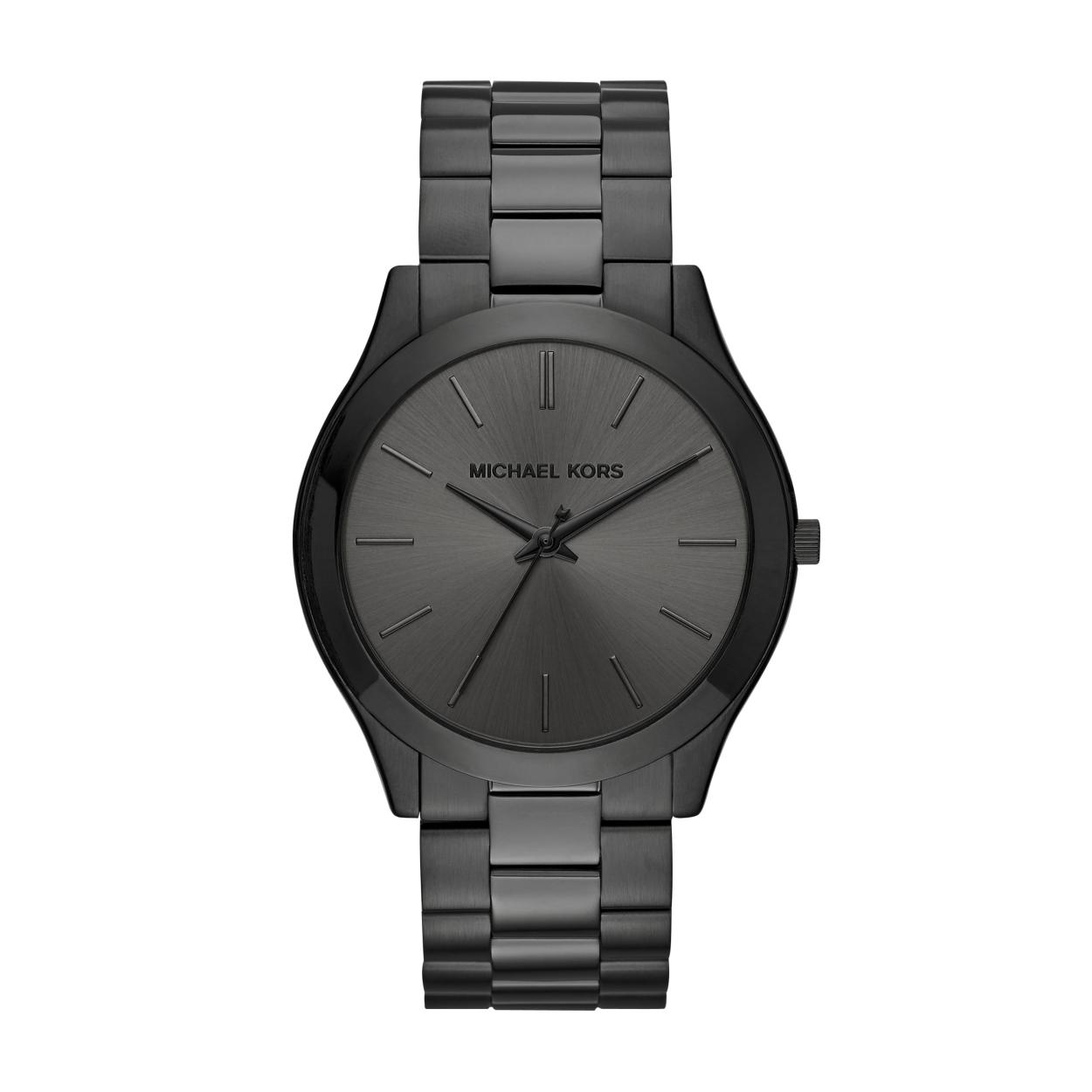 Michael Kors heren pols horloge zwart staal met stalen band uit de collectie Slim Runway.