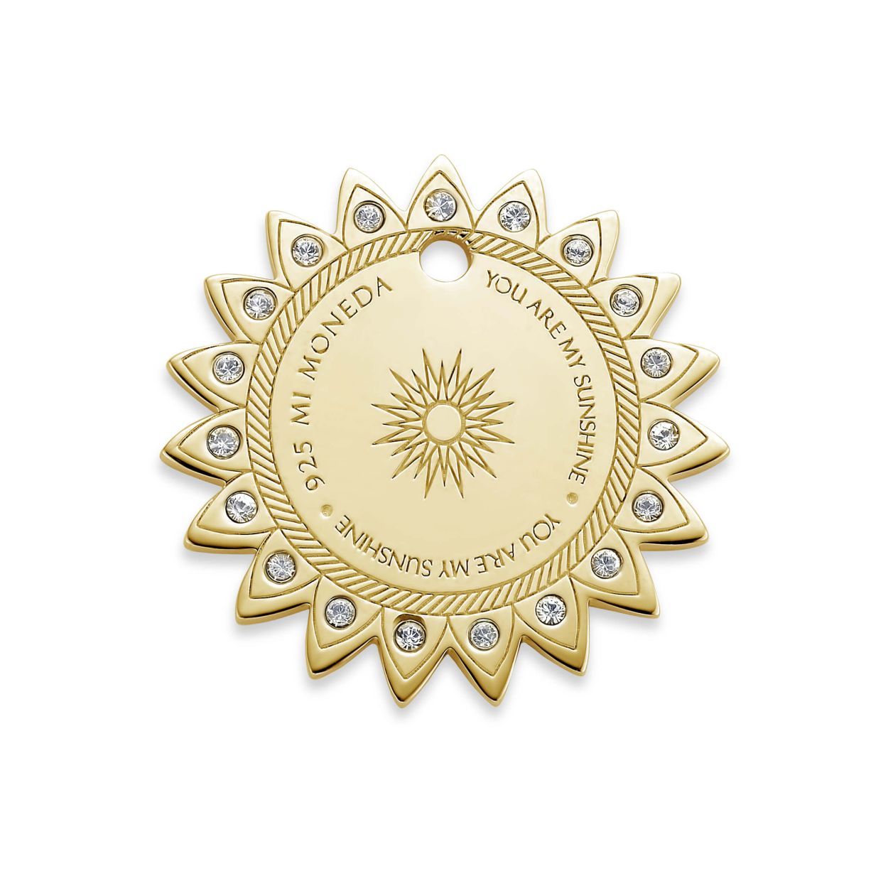 MMM SUN TAG 20MM 925 ZILVER GOUD VERGULD MET SWAROVSKI CRYSTALS