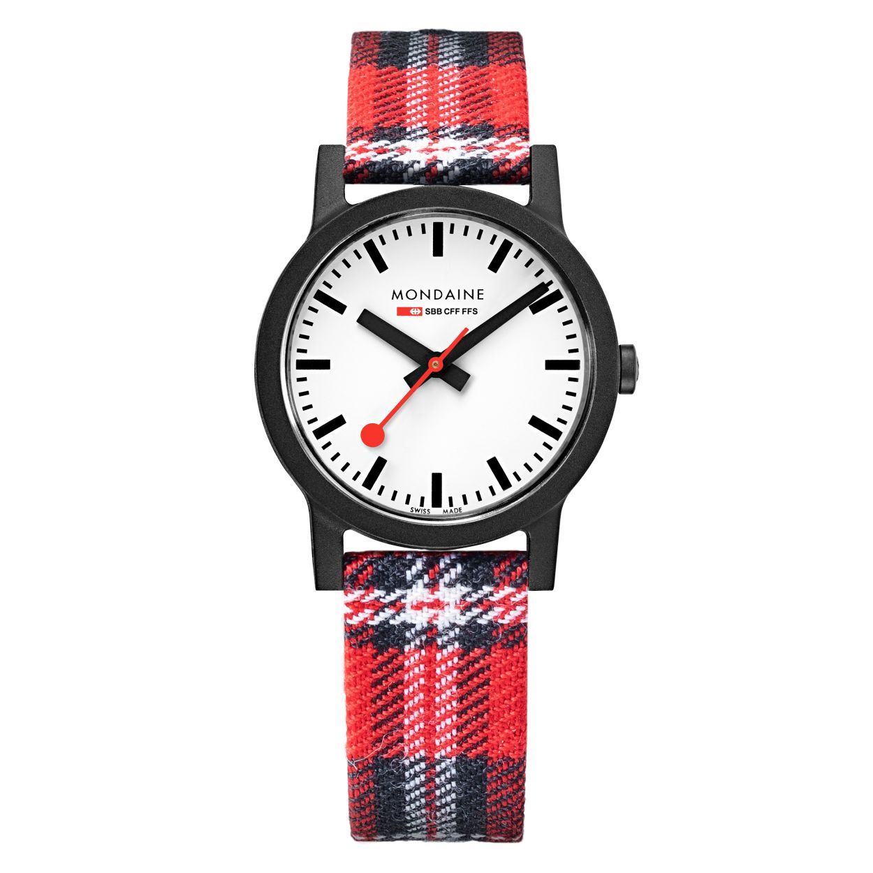 Mondaine - MS1.32111.LC - Essence
Dit design horloge uit de Mondaine Essence serie is vervaardigd uit duurzame grondstoffen. Mondaine slaat met deze serie een weg in van een merk dat milieubewust met grondstoffen omgaat en een belangrijk deel van haar product biologisch afbreekbaar maakt.  
Het horloge heeft vlak gehard mineraalglas en een zwarte horlogekast met een kastdiameter van 32mm. Bij de Essence serie wordt de horlogekast niet meer gemaakt van RVS, maar uit olie/hars gewonnen uit zaden van de Ricinus communis L (wonderboom). De band van het horloge is van kurk en textiel dat gemaakt is van gerecyclede petflessen.
Het horloge is voor 71% geproduceerd is met gebruikte materialen.

HET MERK
The Official Swiss Railways Watch. Gebaseerd op de offici�le stationsklok van de Zwitserse spoorwegen, is 30 jaar geleden de horlogelijn onder het merk Mondaine opgezet. Zwitserse kwaliteitsuurwerken, net zo punctueel als de Zwitserse treinen. Een echte design klassieker met een unieke wijzerplaat, en de wereldberoemde rode secondewijzer met bolletje. Herkenbaar uit duizenden.

SPECIFICATIES
- Gehard mineraalglas
- Strakke ronde kastvorm, � 32mm 
- Zwart uit olie/hars gewonnen uit zaden van de Ricinus communis L (wonderboom) horlogekast
- Witte wijzerplaat van de originele stationsklok
- Rode horlogeband van kurk en gerecycled textiel
- Swiss Made