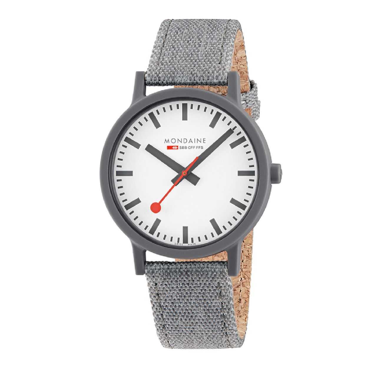 Mondaine Essence MS1.41110.LU - Polshorloge - Textiel met kurk - Grijs - 41 mm