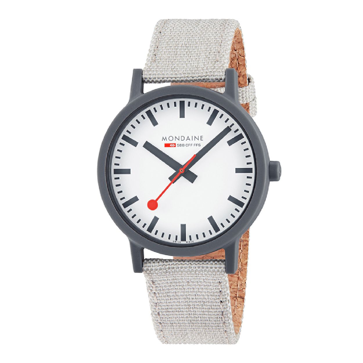 Mondaine - MS1.41111.LH - Essence
Mondaine combineert design met duurzaamheid. De essence collectie is ont�wikkeld met milieuvriendelijke materialen; Ricinusolie voor de horlogekast, rubber voor de horlogeband en gerecyclede PET-flessen voor 
horlogebanden en verpakking. Maar liefst 71% van het horloge is geproduceerd met behulp van gerecyclede materialen. Dit horloge uit de essence collectie met licht grijze band zorgt voor een frisse en elegante look.