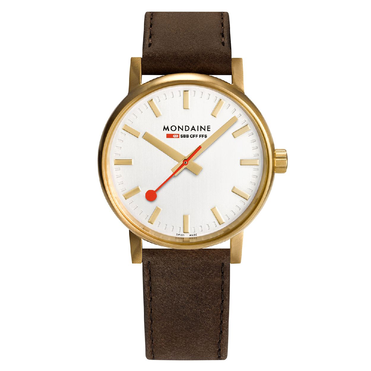 Mondaine MSE.40112.LG Evo2 Horloge - Leer - Bruin - 40mm

Op zoek naar een minimalistisch en stijlvol horloge? Met de MSE.40112.LG uit de evo2 collectie van Mondaine zit je goed! De elegante horlogekast is gemaakt van goudkleurig geborsteld roestvrijstaal en heeft een kastdiameter van 40mm. De iconische SBB-wijzerplaat heeft een geborstelde zilverkleurige update gekregen met een glans die de goudkleurige index en wijzers extra accentueert. Dit luxe accessoire heeft een bruine leren horlogeband en beschikt over saffierglas. 

Evo2 collectie
De evo2 collectie is de evolutie van de klassieke Bauhaus-stijl van de officiele Zwitserse stationsklok. Door de vloeiende organische vormen gaat de afgeronde kast nagenoeg naadloos over in het achterdeksel. Hierdoor ontstaat een hoog draagcomfort. Het saffierglas beschermt de iconische en goed afleesbare wijzerplaat. 

