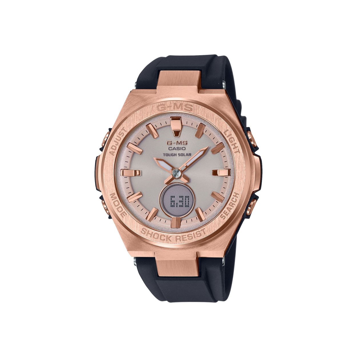 Dit horloge van Casio komt uit de collectie: G-MS. Dit horloge heeft de volgende functies: Superilluminator, Dagalarm, Automatische kalender, 12/24-uurs tijdweergave, Schokbestendig, Lichtenergie, Stopwatchfunctie - 1/100 sec. - 1 uur, Wereldtijden