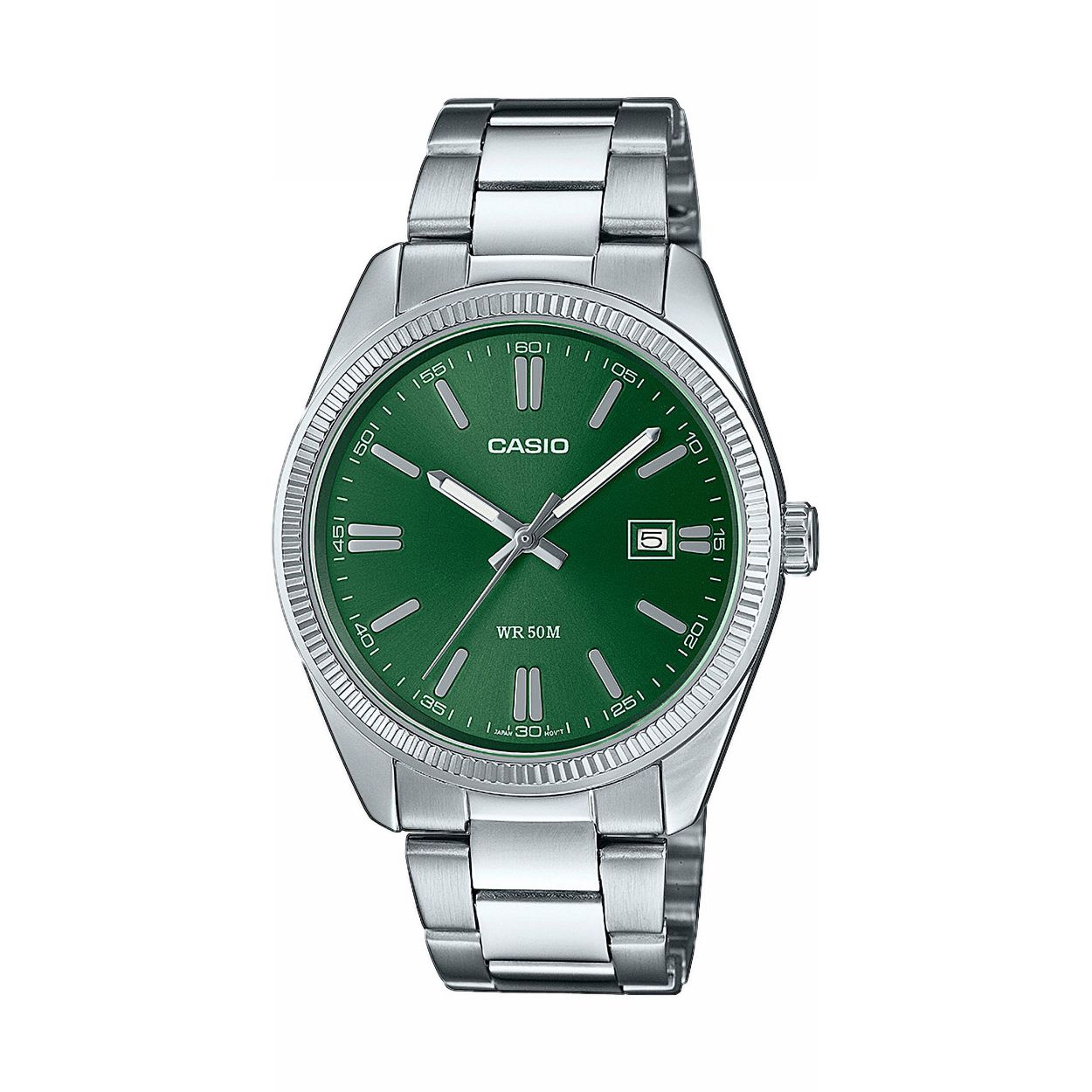 Dit stalen Casio horloge met groene wijzerplaat is een klassiek horloge met een groene wijzerplaat en een stalen kast en band. Het horloge heeft een diameter van 38,5 millimeter en is 10 millimeter dik. Het is gemaakt van roestvrij staal en heeft een mineraalglas. Het horloge wordt aangedreven door een quartz uurwerk en is waterbestendig tot 5 bar.

Het horloge heeft een minimalistisch design met duidelijke indexen. De wijzerplaat is groen met zilverkleurige accenten. De band is gemaakt van roestvrij staal en heeft een vouwsluiting.

Het horloge is een goede keuze voor mannen die op zoek zijn naar een betaalbaar en stijlvol horloge. Het is geschikt voor dagelijks gebruik en is ook geschikt voor lichte wateractiviteiten.