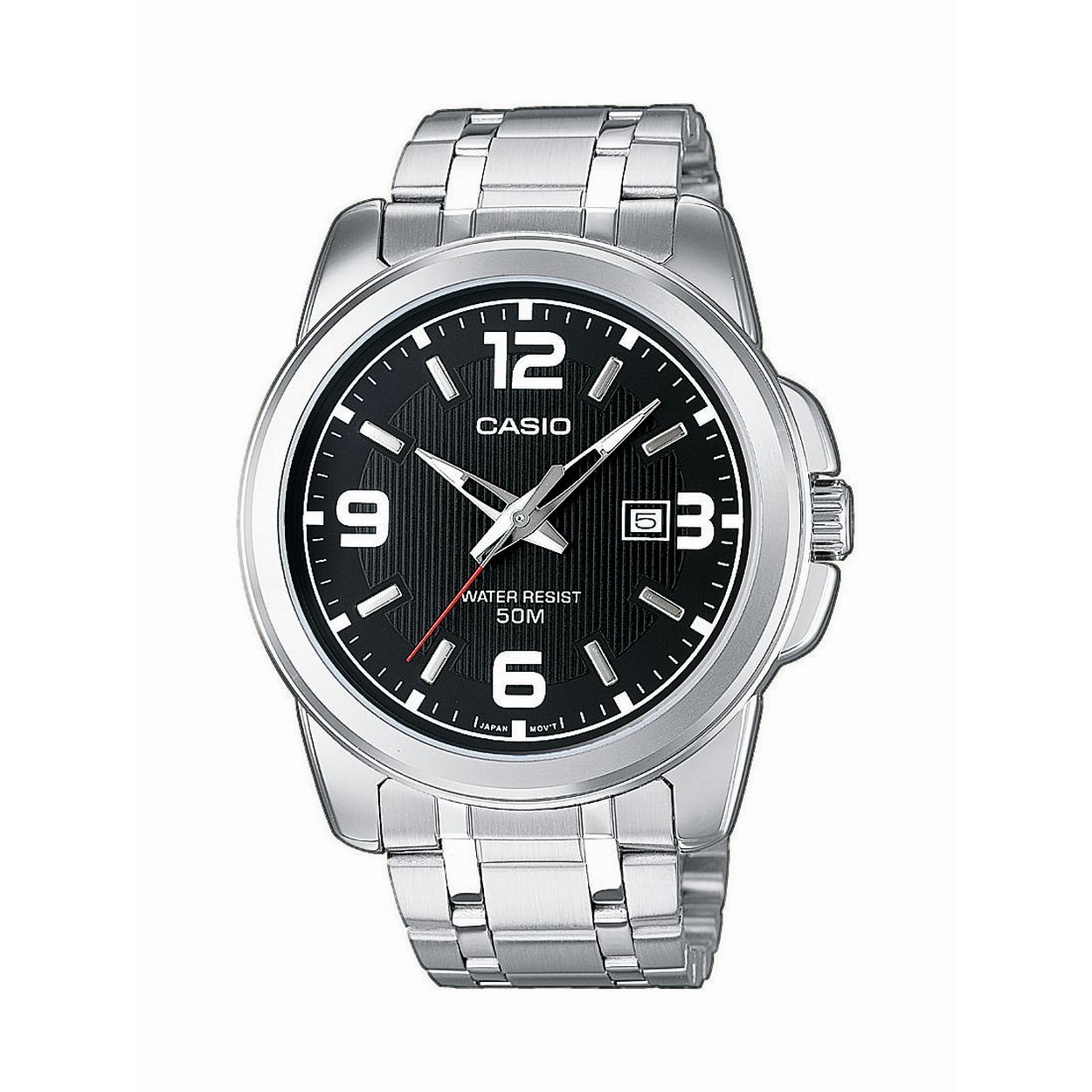 Dit herenhorloge is van het merk Casio. Het is een analoog horloge gemaakt van edelstaal
De verdere specificaties van het horloge zijn als volgt:
Glassoort: mineraal
Kastmateriaal: edelstaal
Waterdichtheid: 5 ATM
Kastkleur: Zilver
Bandmateriaal: Edelstaal
Bandkleur: Zilver
Kastmaat: 45
Wijzerplaatkleur: Zwart
Kastvorm: Rond
Sluiting: Druksluiting