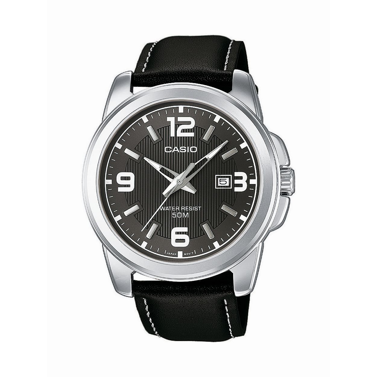 Dit herenhorloge is van het merk Casio. Het is een analoog horloge gemaakt van edelstaal
De verdere specificaties van het horloge zijn als volgt:
Glassoort: mineraal
Kastmateriaal: edelstaal
Waterdichtheid: 5 ATM
Kastkleur: Zilver
Bandmateriaal: Leer
Bandkleur: Zwart
Kastmaat: 45
Wijzerplaatkleur: Grijs
Kastvorm: Rond
Sluiting: Gesp
