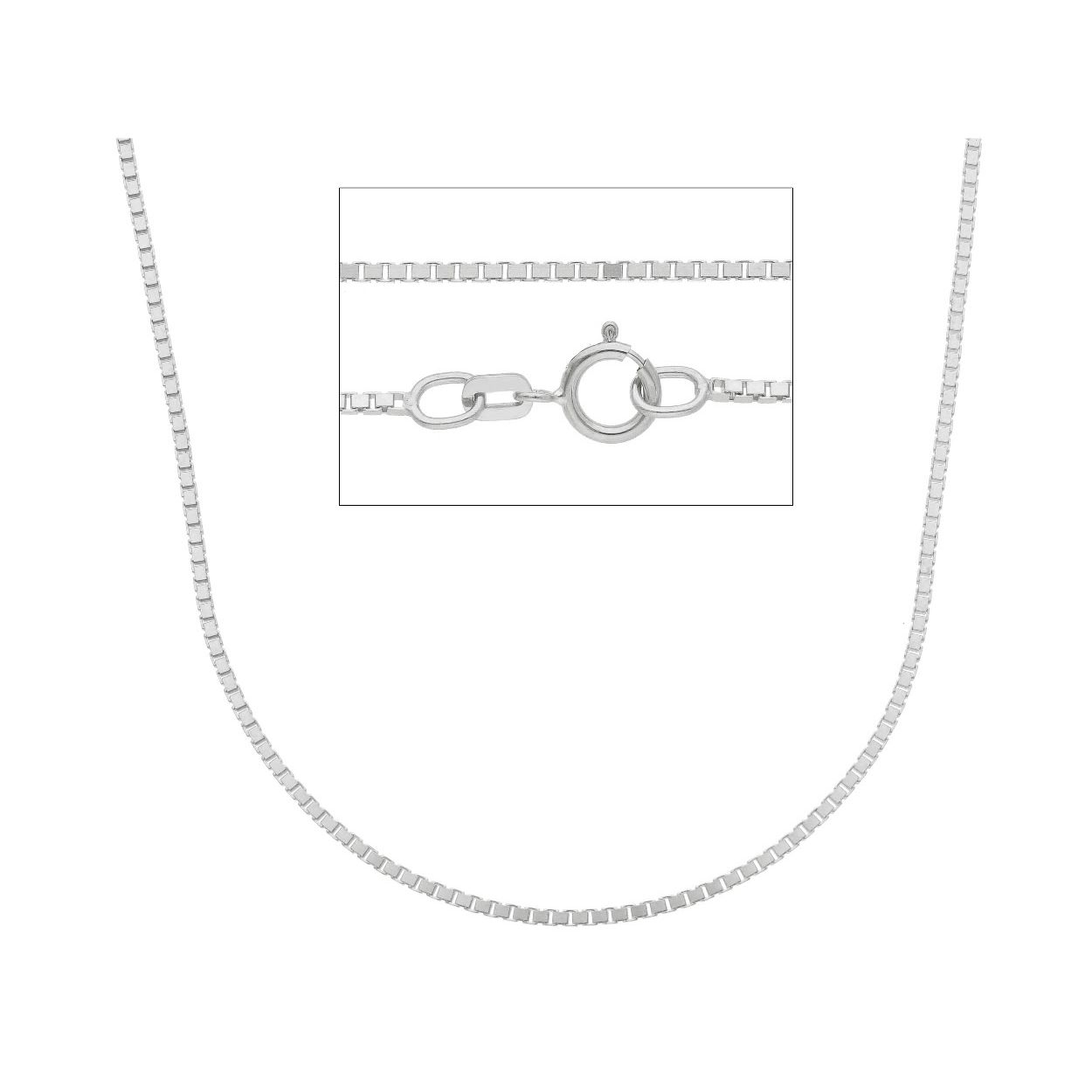 Deze prachtige 18 karaat witgouden halsketting kan met of zonder hanger gedragen worden. Met een lengte van 45 cm valt de ketting meestal iets onder de jukbeenderen.  