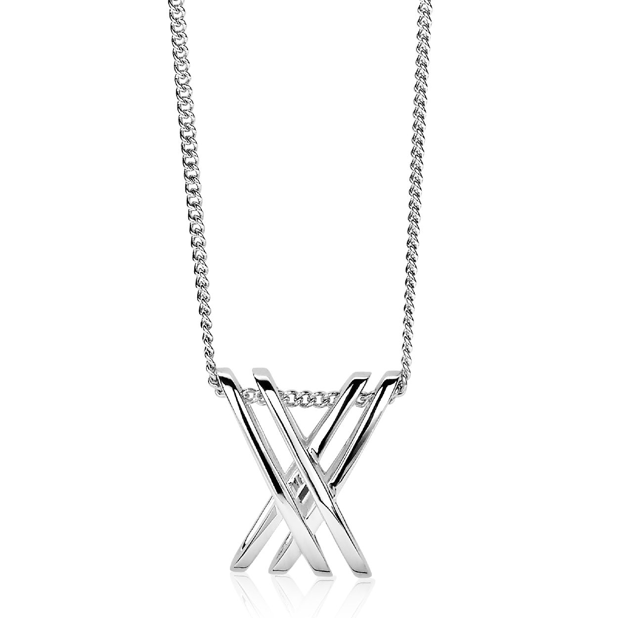 ZINZI zilveren ketting met een sierlijke zilveren gladde hanger, exclusief ontworpen door mode-ontwerper Mart Visser. De lengte van de ketting is 45cm en de hanger is 15mm breed. De hanger heeft een strak design, waarbij twee rechte banen elkaar kruisen. Mart Visser heeft gekozen om het kruispunt niet in het midden van de hanger te plaatsen. Leuk idee: je kunt de hanger ook andersom aan de ketting bevestigen, waardoor je een ander design krijgt om je hals. Deze chique zilveren ketting draagt herkenbaar de signatuur van Mart Visser. Vervaardigd van eerste gehalte zilver (925) en met extra rodiumlaag voor een langdurige glans. 