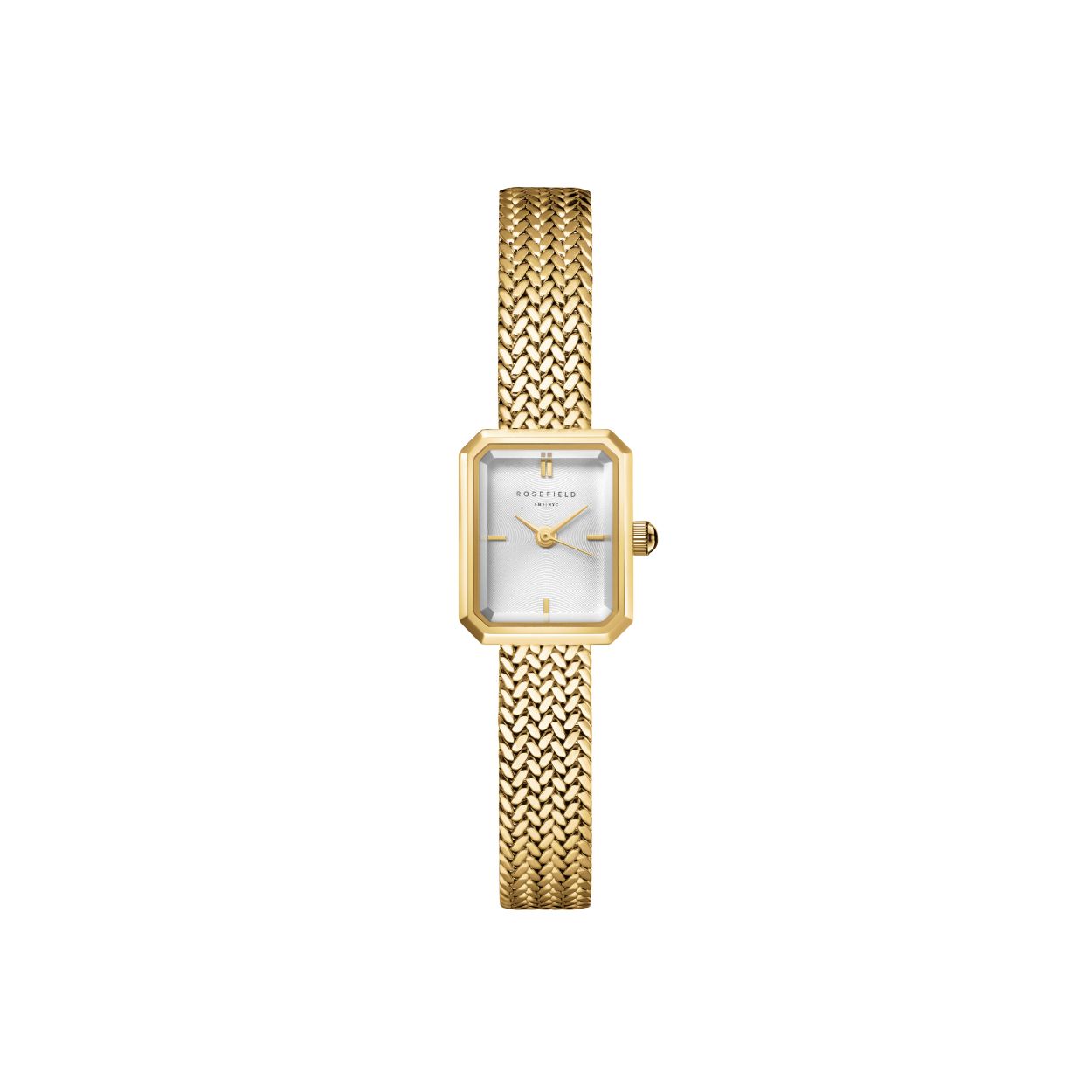 Mini Octagon White Dial Gold Woven Mesh Strap