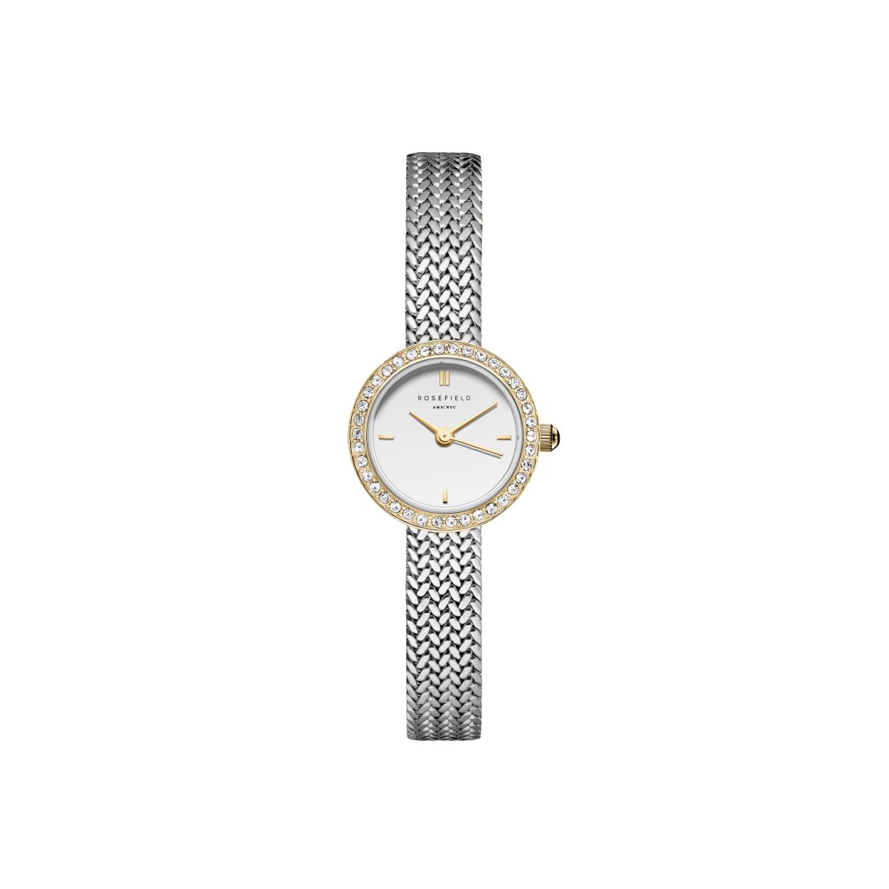 Mini Small Edit White Dial Crystal Duotone Woven Mesh Strap