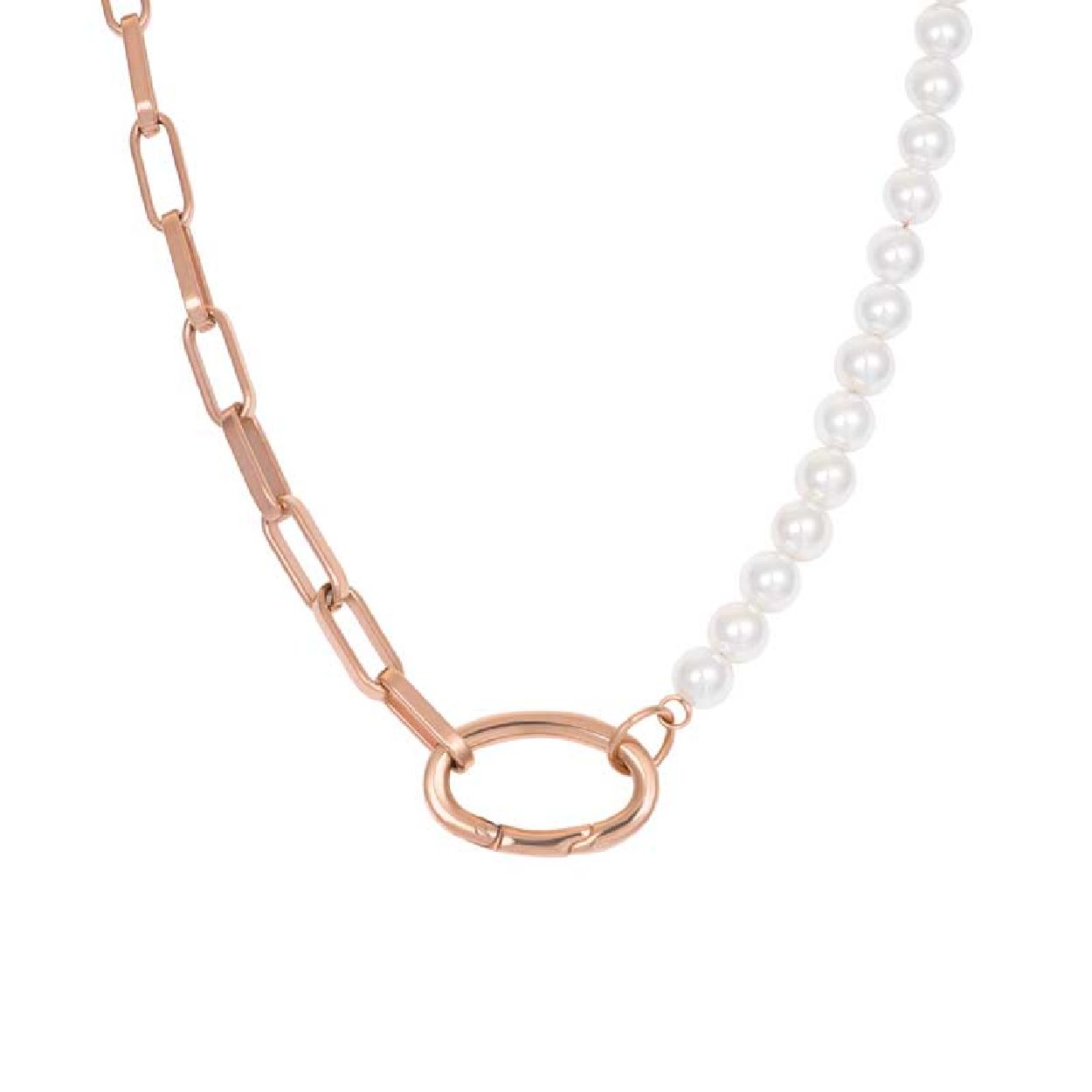 Dit is een sieraad van het merk iXXXi. Het is een Square Chain Pearl collier. De collier is rose van kleur.