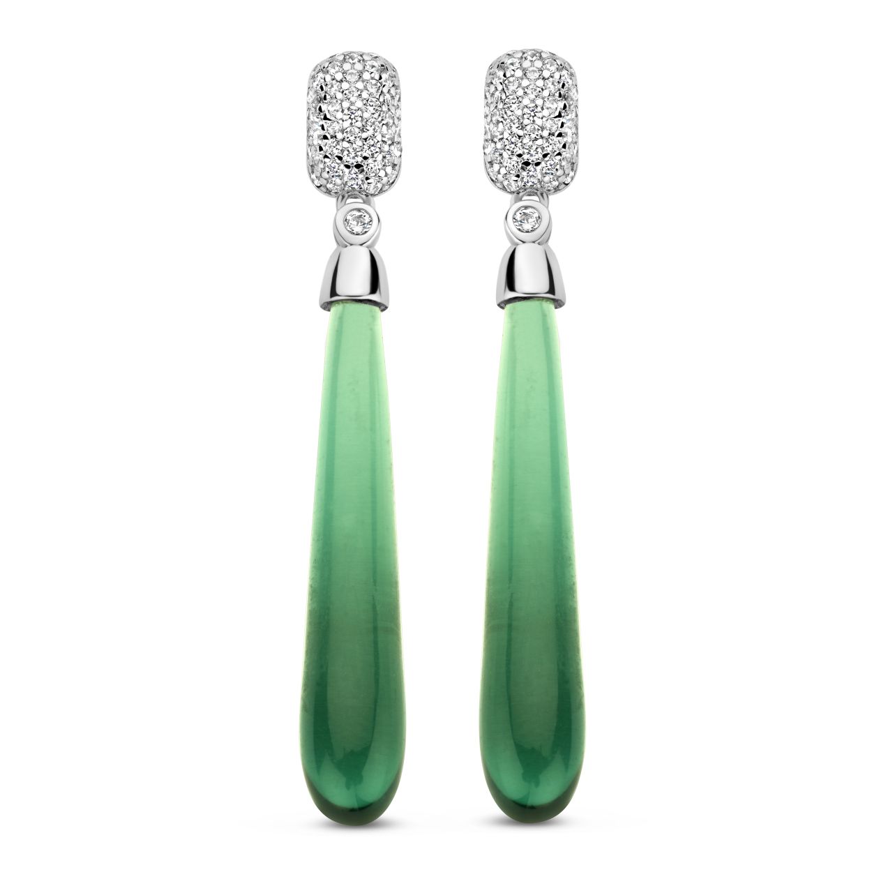 Zilveren oorbellen zirconium + groene steen Naiomy