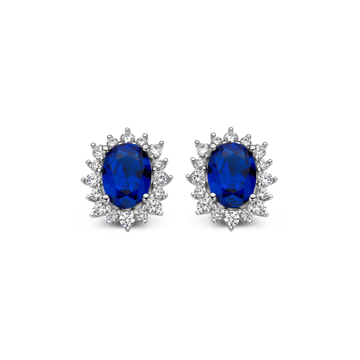 Zilveren ooringen met blauwe + witte zirconium Naiomy