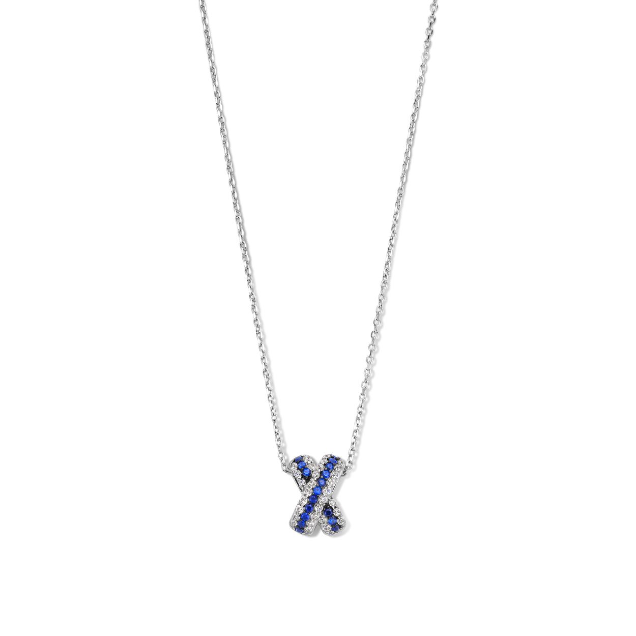 Zilveren ketting + hanger met blauwe + witte zirconium 40-42-45 cm Naiomy