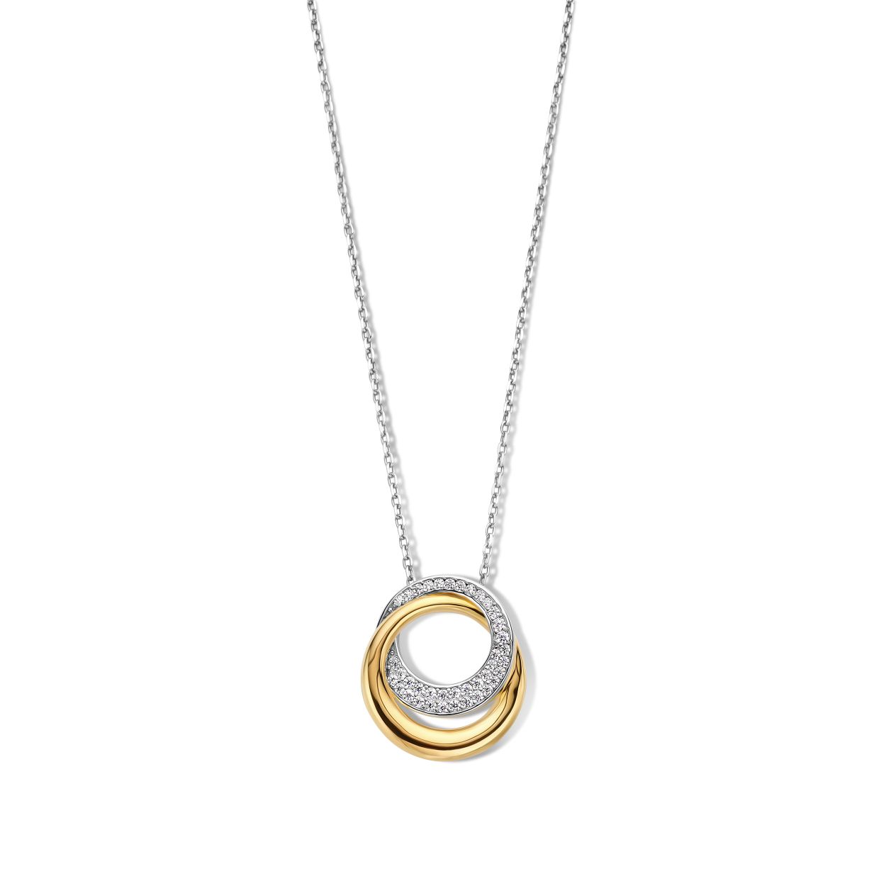 Zilveren bicolor ketting + hanger met zirconia 40-42-45cm Naiomy