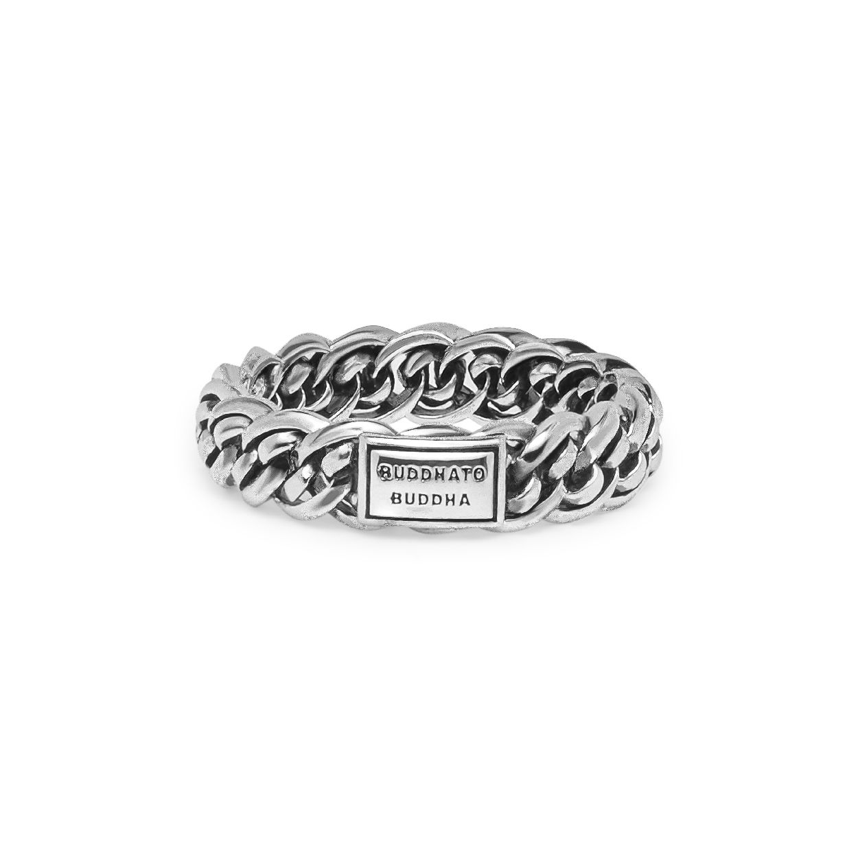 Deze ring is van het merk Buddha to Buddha. Het is een damessieraad gemaakt van zilver. De ring is zilver van kleur. De volgende specificaties van de ring zijn als volgt:

Breedte (mm): 5.5
Ringmaat (mm): 16