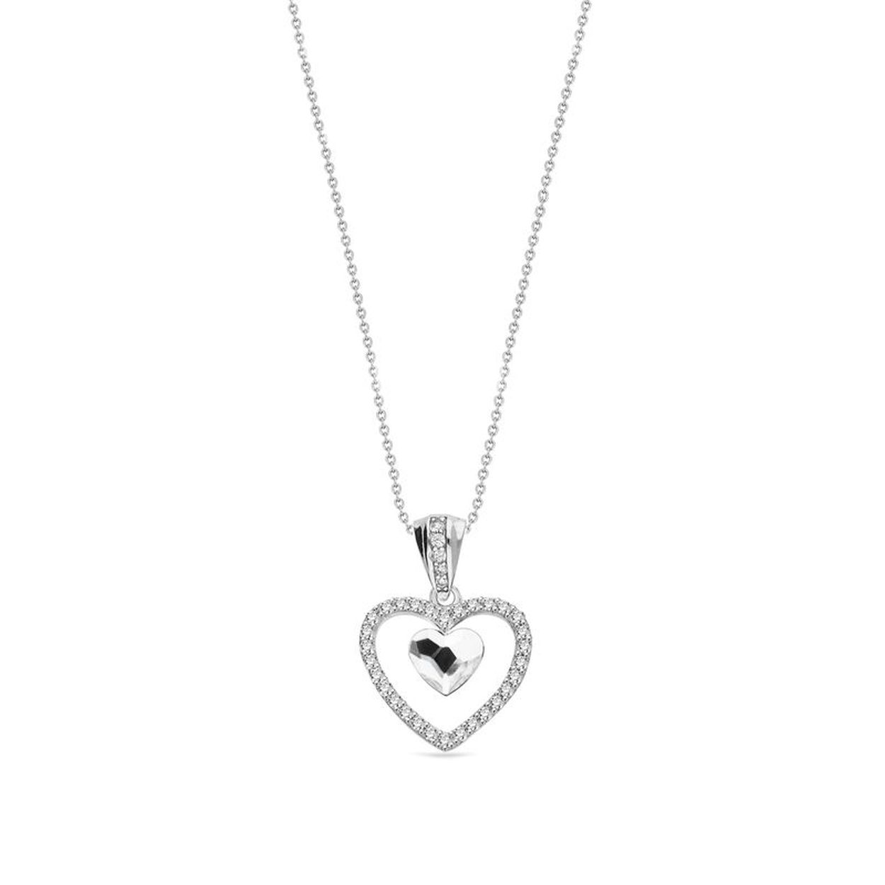 Met de Spark Amour ketting bent u verzekerd van een elegant en tijdloos sieraad, dat u zal laten stralen tijdens een gala maar ook geschikt is voor alledaags gebruik. Dit sieraad is volledig gemaakt van 925 sterling zilver, de allerbeste kwaliteit zilver, en voorzien van meerdere kleurloze kristallen. De ketting bestaat uit diverse slanke schakels die fijntjes op elkaar aansluiten en die samen een stijlvol geheel vormen, met aan de voorkant een hanger in de vorm van een opengewerkt hartje, met in het midden een kleurloos Swarovski kristal met een lieflijke hartvorm. Aan de achterkant is deze ketting voorzien van een handige karabijnsluiting, waardoor u deze ketting gemakkelijk om- en afdoet.