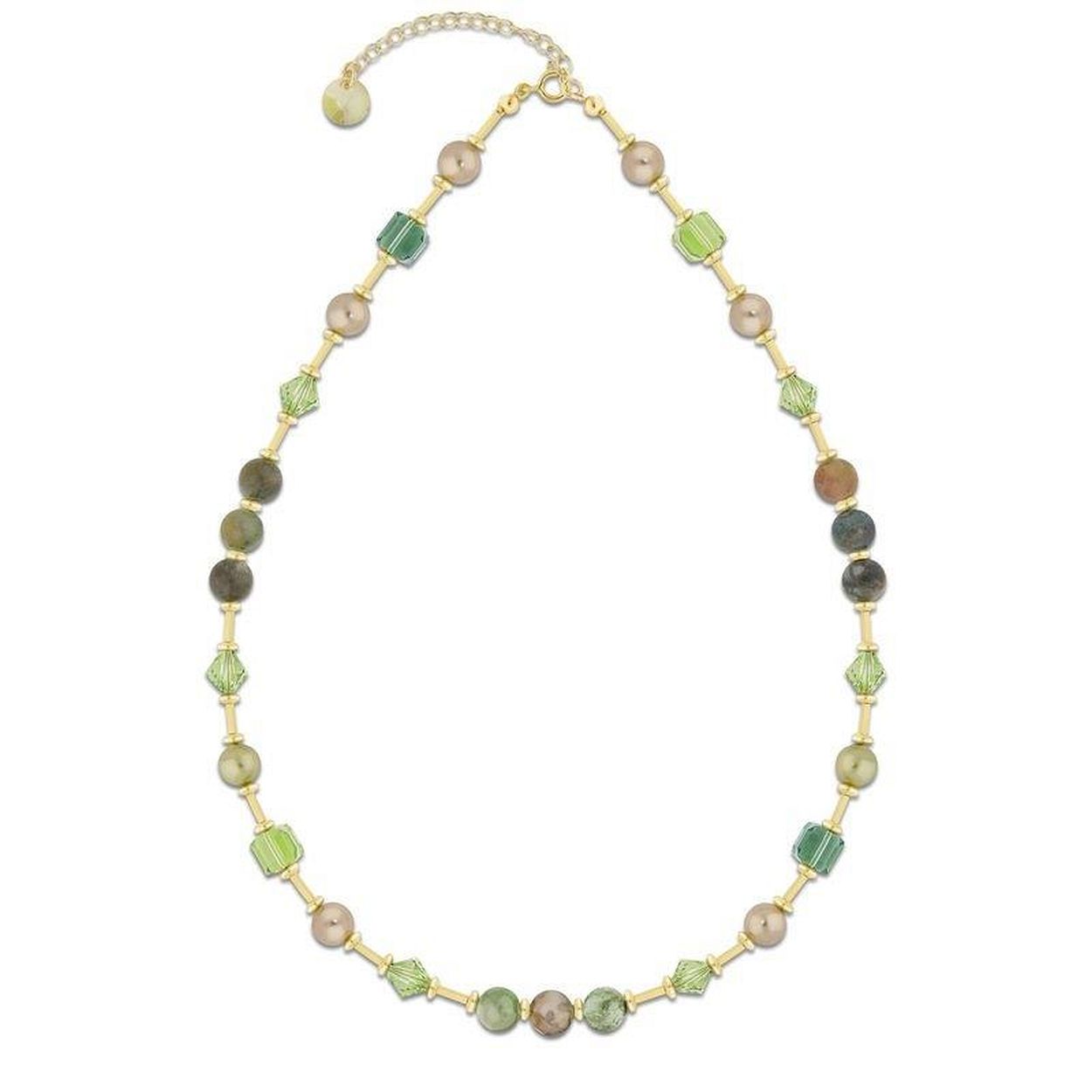 Spark JASMINE Gilded Necklace Peridot, Erinite,
Bronze, Light Green Pearl, Indian Agat, Hematite