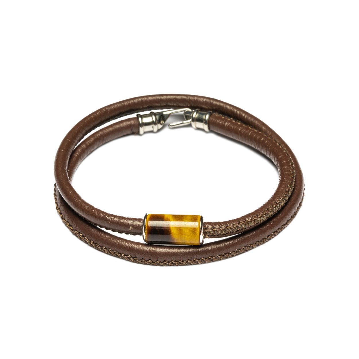 Dit is een Gemini Olympus Apollo Brown L mannenarmband. Deze heeft een tiger eye steen. Maat L = 21 cm