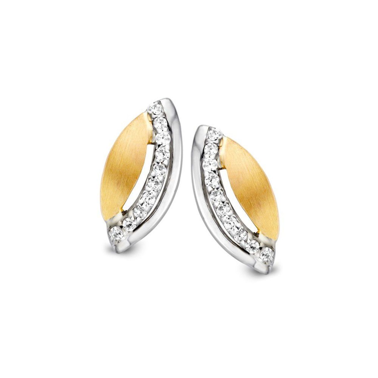 Oorsteker bicolor goud met zirkonia