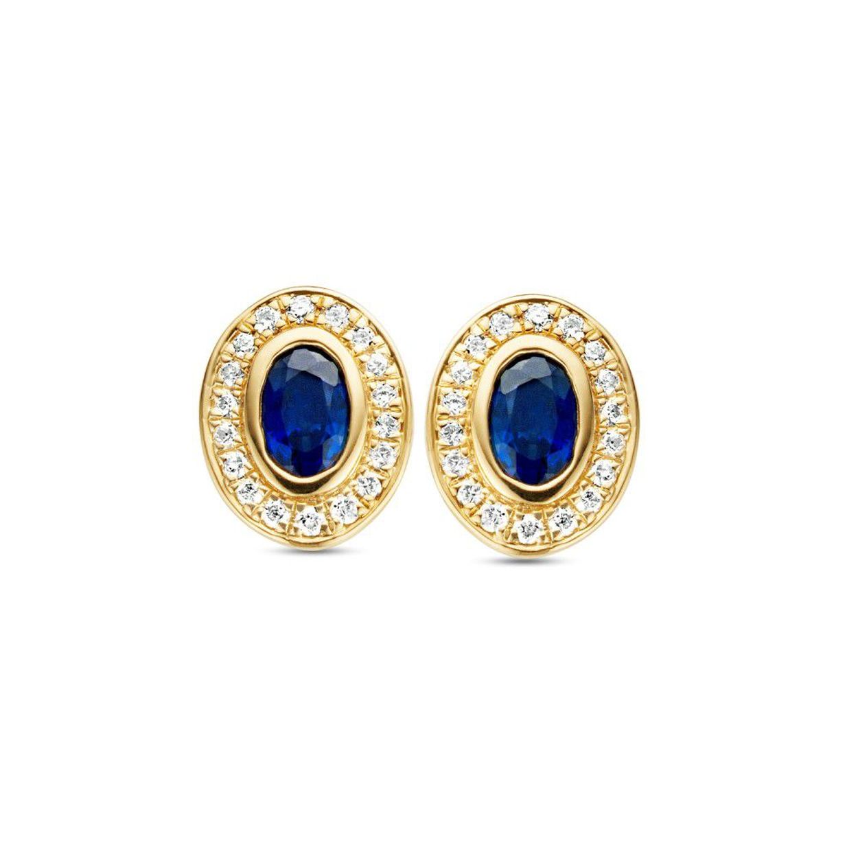 14 karaats geelgouden oorstekers met blauwe saffier en diamant
Caraat diamant totaal 0.15 crt
Kwaliteit diamantH/SI-1 (Wesselton)
Samenstelling stenen Saffier 2x 0.33 crt. + Diamant 0.15 crt.