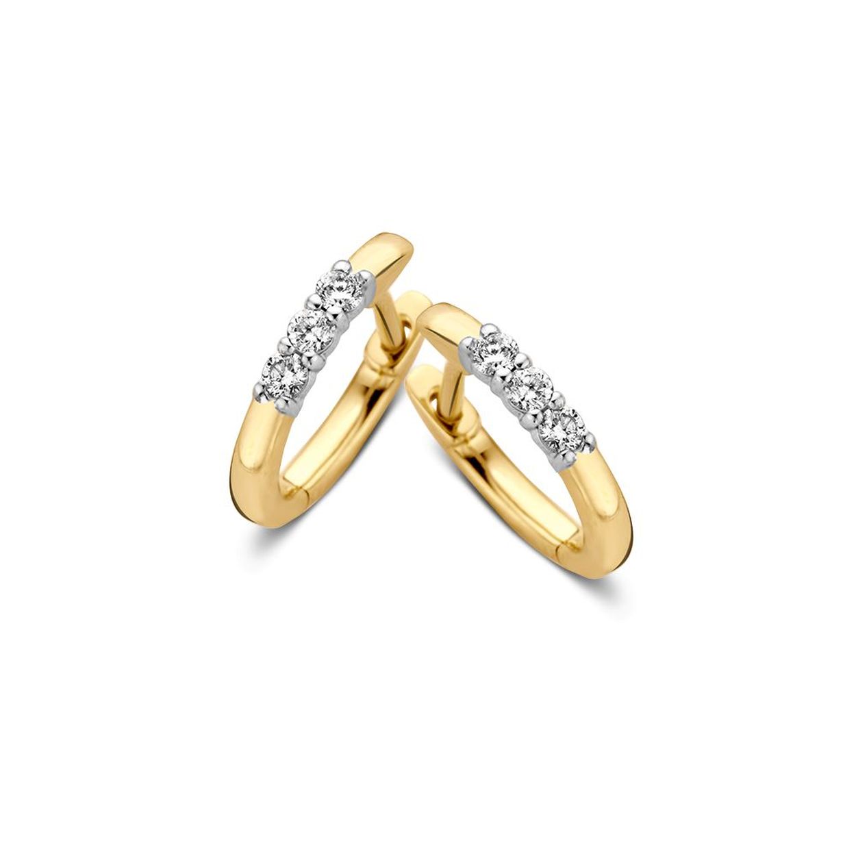 14krt Goud Excellent Jewelry Oorringen bicolor diamant 0,15 crt.