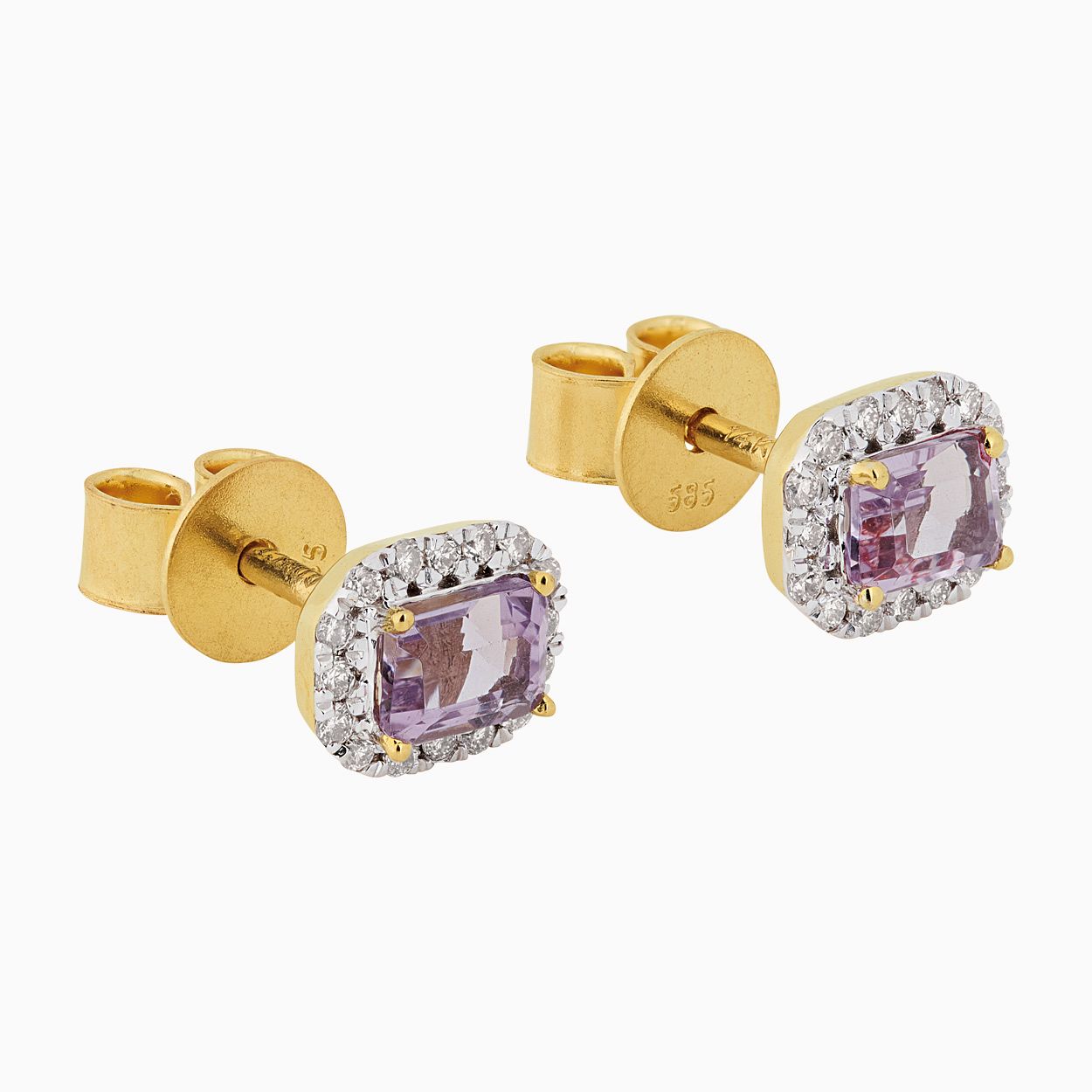 OK2023/5 Oorknoppen met diamant en roze amethist totaal 0,13 crt.