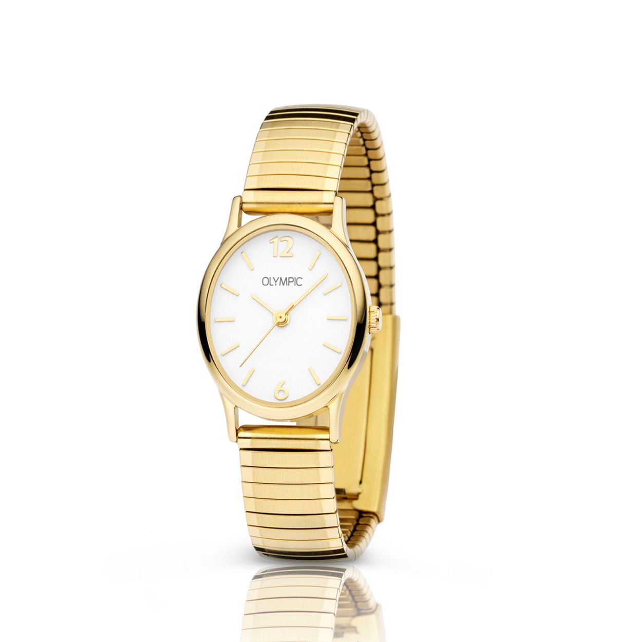 Olympic OL26DDD016 SOPHIE - Horloge - Staal - Goudkleurig
Dit unieke Olympic horloge met artikelnummer OL26DDD016 is een klassiek dameshorloge. Het horloge heeft een stalen goudkleurig ovale kastje met een witte wijzerplaat met goudkleurige uurs-aanduiding en wijzers. Aan het horloge zit een goudkleurige rekband. Het horloge heeft een mineraalglas een afmeting van 22 bij 26mm en is 5 ATM.

Waterdichtheid 5 ATM
Dit horloge is bestand tegen water bij het zwemmen en douchen. Dit horloge is niet bestand tegen (grote) waterdruk dus je kunt er niet mee duiken.

Het merk
Een mooi horloge hoeft niet duur te zijn! Het Nederlandse horlogemerk Olympic levert stoere chronografen slimline series digitale uurwerken en elegante dameshorloges. De prijs-kwaliteitverhouding staat bij Olympic hoog in het vaandel met prijzen die uiteenlopen van � 3495 tot en met � 13900.

100% Nederlands ontwerp waterdicht en standaard 3 jaar fabrieksgarantie.

Specificaties
- Ovale kast
- Goudkleurige horlogekast
- Witte wijzerplaat
- Goudkleurige rekband
- 5 ATM (Regen- & spatwaterdicht)
- Standaard 3 jaar fabrieksgarantie
- Mineraalglas                                    