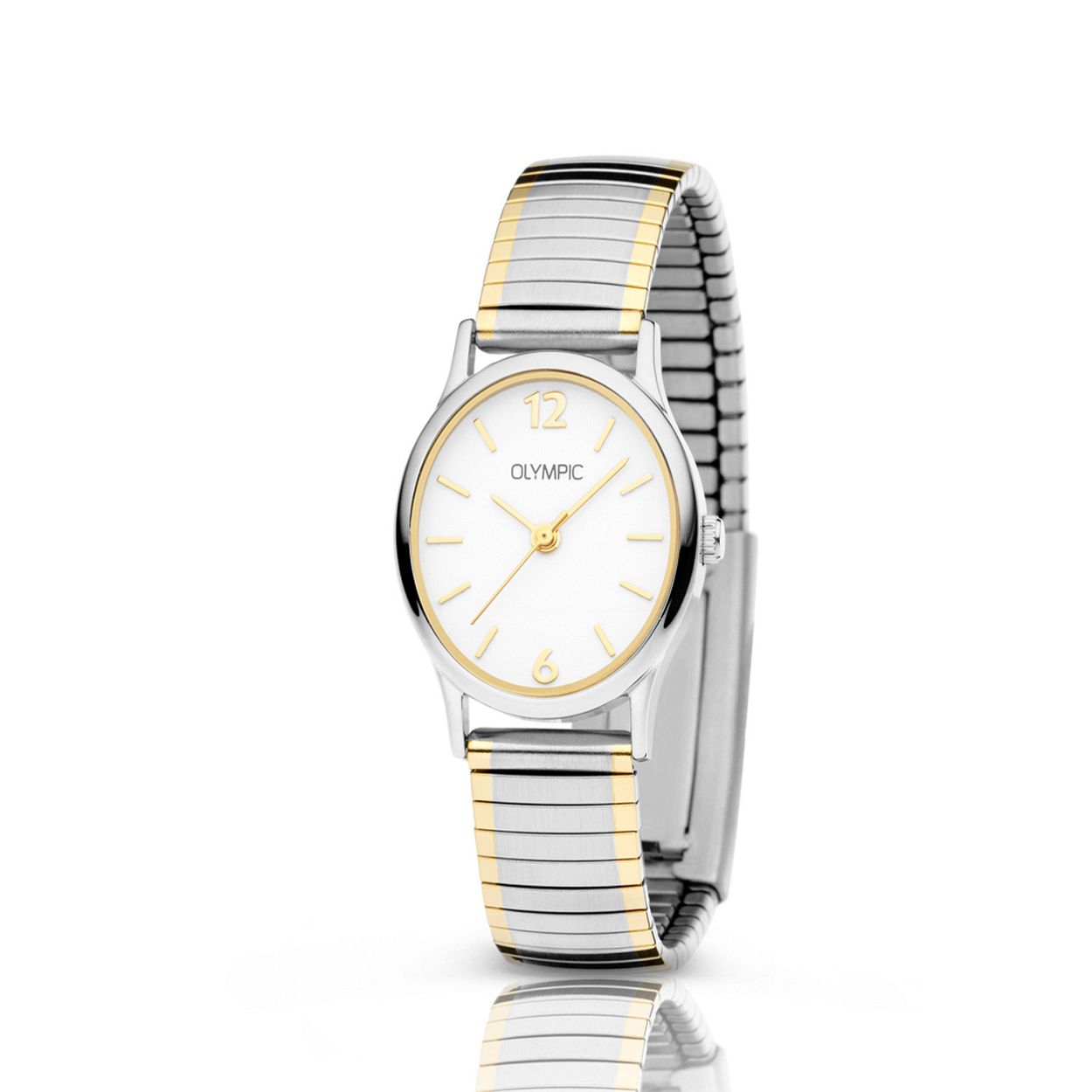 Olympic OL26DSS137B SOPHIE - Horloge - Staal - Bi-color
Dit unieke Olympic horloge met artikelnummer OL26DSS137B is een klassiek dameshorloge. Het horloge heeft een stalen ovale kastje met een witte wijzerplaat met goudkleurige uurs-aanduiding en wijzers. Aan het horloge zit een bi-color rekband. Het horloge heeft een mineraalglas een afmeting van 22 bij 26mm en is 5 ATM.

Waterdichtheid 5 ATM
Dit horloge is bestand tegen water bij het zwemmen en douchen. Dit horloge is niet bestand tegen (grote) waterdruk dus je kunt er niet mee duiken.

Het merk
Een mooi horloge hoeft niet duur te zijn! Het Nederlandse horlogemerk Olympic levert stoere chronografen slimline series digitale uurwerken en elegante dameshorloges. De prijs-kwaliteitverhouding staat bij Olympic hoog in het vaandel met prijzen die uiteenlopen van � 3495 tot en met � 13900.

100% Nederlands ontwerp waterdicht en standaard 3 jaar fabrieksgarantie.

Specificaties
- Ovale kast
- Zilverkleurige horlogekast
- Witte wijzerplaat
- Bi-color rekband
- 5 ATM (Regen- & spatwaterdicht)
- Standaard 3 jaar fabrieksgarantie
- Mineraalglas                                    