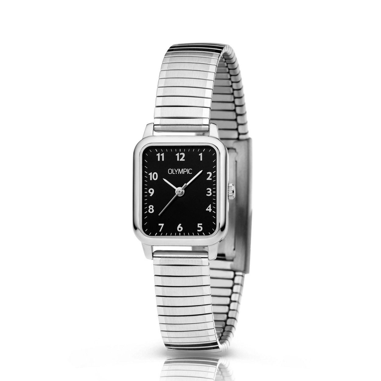 Olympic OL26DSS141 BRITT - Horloge - Staal - Zwart - 20-23mm
Dit unieke Olympic horloge met artikelnummer: OL26DSS141 is een klassiek dameshorloge. Het stalen rechthoekige kastje heeft zwarte wijzerplaat met witte arabische cijfers en wijzers. Aan het horloge zit een zilverkleurige rekband. Het horloge heeft een mineraalglas, een afmeting van 20.4 bij 23.4 mm en is 5 ATM.

Waterdichtheid 5 ATM
Dit horloge is bestand tegen water bij het zwemmen en douchen. Dit horloge is niet bestand tegen (grote) waterdruk dus je kunt er niet mee duiken.

Het merk:
Een mooi horloge hoeft niet duur te zijn! Het Nederlandse horlogemerk Olympic levert stoere chronografen, slimline series, digitale uurwerken en elegante dameshorloges. De prijs-kwaliteitverhouding staat bij Olympic hoog in het vaandel met prijzen die uiteenlopen van € 34,95 tot en met € 139,00.

100% Nederlands ontwerp, waterdicht en standaard 3 jaar fabrieksgarantie.

Specificaties:
- Rechthoekige kast
- Zilverkleurige horlogekast
- Zwarte wijzerplaat
- Zilverkleurige rekband
- 5 ATM (Regen- & spatwaterdicht)
- Standaard 3 jaar fabrieksgarantie
- Mineraalglas
