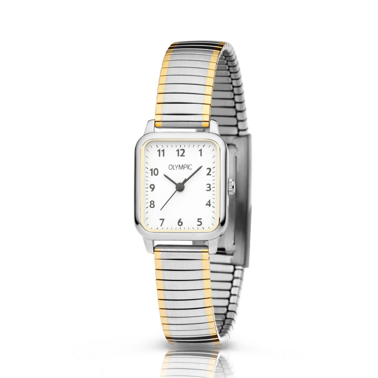 Olympic OL26DSS142B BRITT - Horloge - Staal - Bi-color - 20-23mm
Dit unieke Olympic horloge met artikelnummer: OL26DSS142B is een klassiek dameshorloge. Het stalen rechthoekige kastje heeft witte wijzerplaat met zwarte arabische cijfers en wijzers. Aan het horloge zit een bi-color rekband. Het horloge heeft een mineraalglas, een afmeting van 20.4 bij 23.4 mm en is 5 ATM.

Waterdichtheid 5 ATM
Dit horloge is bestand tegen water bij het zwemmen en douchen. Dit horloge is niet bestand tegen (grote) waterdruk dus je kunt er niet mee duiken.

Het merk:
Een mooi horloge hoeft niet duur te zijn! Het Nederlandse horlogemerk Olympic levert stoere chronografen, slimline series, digitale uurwerken en elegante dameshorloges. De prijs-kwaliteitverhouding staat bij Olympic hoog in het vaandel met prijzen die uiteenlopen van € 34,95 tot en met € 139,00.

100% Nederlands ontwerp, waterdicht en standaard 3 jaar fabrieksgarantie.

Specificaties:
- Rechthoekige kast
- Zilverkleurige horlogekast
- Witte wijzerplaat
- Bi-color rekband
- 5 ATM (Regen- & spatwaterdicht)
- Standaard 3 jaar fabrieksgarantie
- Mineraalglas