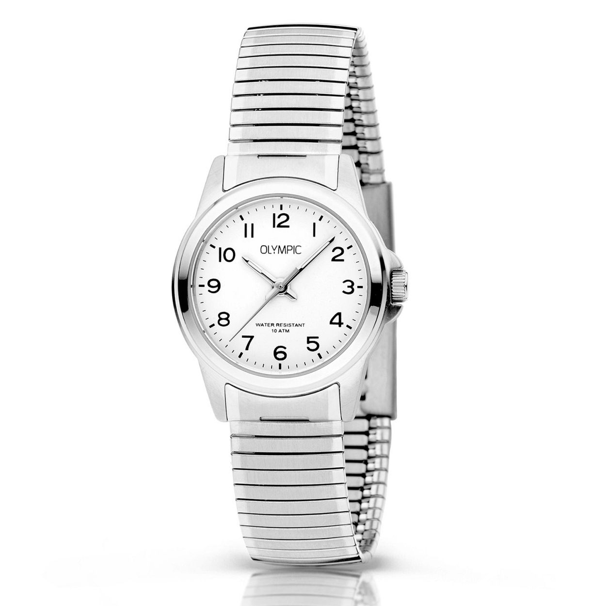 Olympic OL26DSS143 CHARLIE - Horloge - Staal - Wit - Rekband - 27mm
Dit unieke Olympic horloge met artikelnummer: OL26DSS143 is een klassiek dameshorloge. Het horloge heeft een geborstelde matte zilverkleurige kast met een witte wijzerplaat en zwarte arabische cijfers en zilverkleurige wijzers. Aan het horloge zit een mat/glimmende stalen rekband zonder sluiting. Het horloge heeft een mineraalglas, een afmeting van 27mm en is 10 ATM. Zeer geschikt voor oudere mensen en klanten die moeite hebben met sluitingen.

Waterdichtheid 10 ATM
Dit horloge is bestand tegen water bij het zwemmen en douchen. Dit horloge is niet bestand tegen (grote) waterdruk dus je kunt er niet mee duiken.

Het merk:
Een mooi horloge hoeft niet duur te zijn! Het Nederlandse horlogemerk Olympic levert stoere chronografen, slimline series, digitale uurwerken en elegante dameshorloges. De prijs-kwaliteitverhouding staat bij Olympic hoog in het vaandel met prijzen die uiteenlopen van € 34,95 tot en met € 139,00.

100% Nederlands ontwerp, waterdicht en standaard 3 jaar fabrieksgarantie.

Specificaties:
- Ronde kast
- Zilverkleurige horlogekast
- Witte wijzerplaat 
- Zilverkleurige rekband
- 10 ATM (Regen- & spatwaterdicht)
- Standaard 3 jaar fabrieksgarantie
- Mineraalglas
