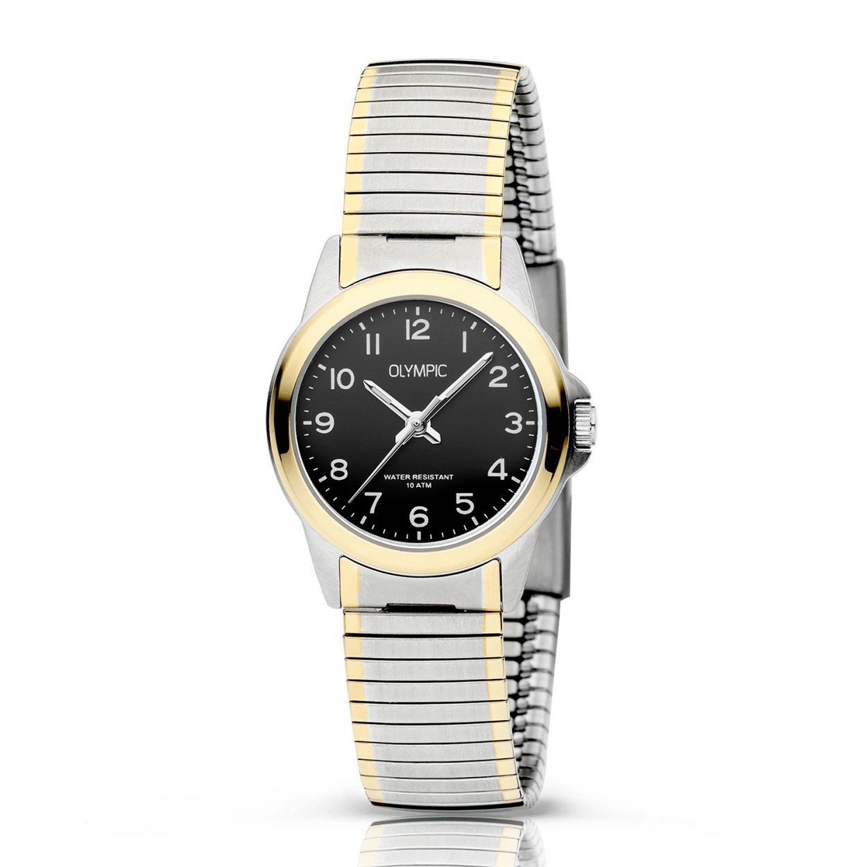 Olympic OL26DSS145B CHARLIE - Horloge - Staal - Bi-color - Rekband - 27mm
Dit unieke Olympic horloge met artikelnummer: OL26DSS145B is een klassiek dameshorloge. Het horloge heeft een geborstelde matte zilverkleurige kast met een goudkleurige bezel en een witte wijzerplaat met zwarte arabische cijfers en goudkleurige wijzers. Aan het horloge zit een bi-color rekband waardoor er geen sluiting nodig is. De band is in te korten of te vergroten. Het horloge heeft een mineraalglas, een afmeting van 27mm en is 10 ATM. Zeer geschikt voor oudere mensen en klanten die moeite hebben met sluitingen.
 
Waterdichtheid 10 ATM
Dit horloge is bestand tegen water bij het zwemmen en douchen. Dit horloge is niet bestand tegen (grote) waterdruk dus je kunt er niet mee duiken.

Het merk:
Een mooi horloge hoeft niet duur te zijn! Het Nederlandse horlogemerk Olympic levert stoere chronografen, slimline series, digitale uurwerken en elegante dameshorloges. De prijs-kwaliteitverhouding staat bij Olympic hoog in het vaandel met prijzen die uiteenlopen van € 34,95 tot en met € 139,00.

100% Nederlands ontwerp, waterdicht en standaard 3 jaar fabrieksgarantie.

Specificaties:
- Ronde kast
- Stalen horlogekast
- Witte wijzerplaat 
- Stalen bi-color rekband
- 10 ATM (Regen- & spatwaterdicht)
- Standaard 3 jaar fabrieksgarantie
- Mineraalglas
