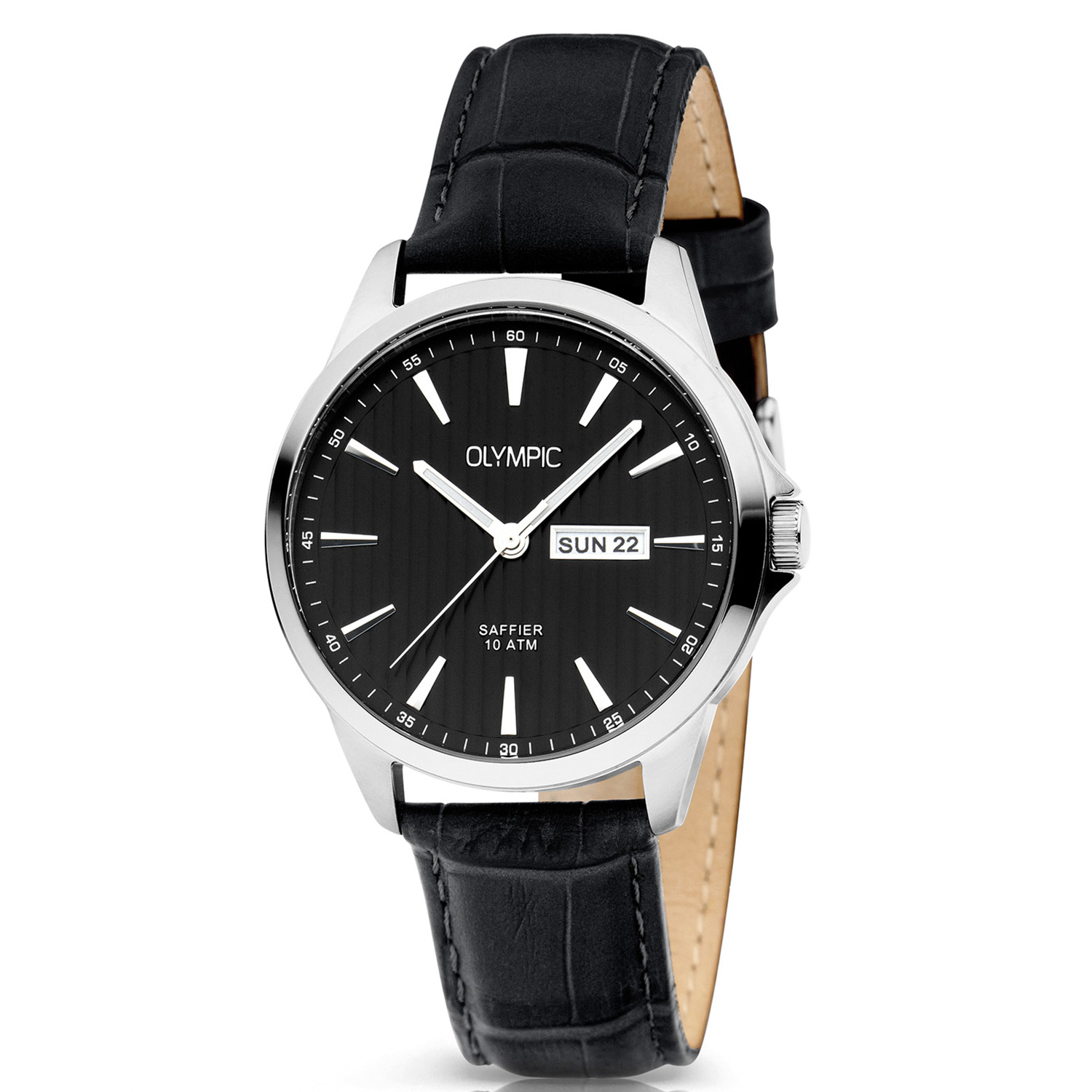 Olympic OL26HSL078 JOHN Horloge - Staal - Leer - Zwart - 41mm
Dit unieke Olympic horloge met artikelnummer: OL26HSL078 is een klassiek horloge. De ronde stalen kast heeft een gladde bezel en een zwarte wijzerplaat met een dag,- en datum aanduiding. Aan de kast zit een zwarte lerenband met een gespsluiting. Het horloge heeft een saffierglas een doorsnee van 41mm en is 10ATM. 

Waterdichtheid 10ATM
Dit horloge is bestand tegen water bij het zwemmen en douchen. Dit horloge is niet bestand tegen (grote) waterdruk dus je kunt er niet mee duiken.
Waterdichtheid  5ATM
Dit horloge is regen en spatwaterdicht. Niet geschikt om mee te zwemmen en douchen.
Waterdichtheid 3ATM
Dit horloge is spatwaterdicht. Niet geschikt om mee te zwemmen en douchen.

Het merk:
Een mooi horloge hoeft niet duur te zijn! Het Nederlandse horlogemerk Olympic levert stoere chronografen, slimline series, digitale uurwerken en elegante dameshorloges. De prijs-kwaliteitverhouding staat bij Olympic hoog in het vaandel met prijzen die uiteenlopen van € 34,95 tot en met € 159,00.

100% Nederlands ontwerp, waterdicht en standaard 3 jaar fabrieksgarantie.

Specificaties:
- Ronde kast 41mm
- Stalen horlogekast
- Zwarte wijzerplaat
- Zwarte leren band
- 10ATM 
- Standaard 3 jaar fabrieksgarantie
- Saffierglas