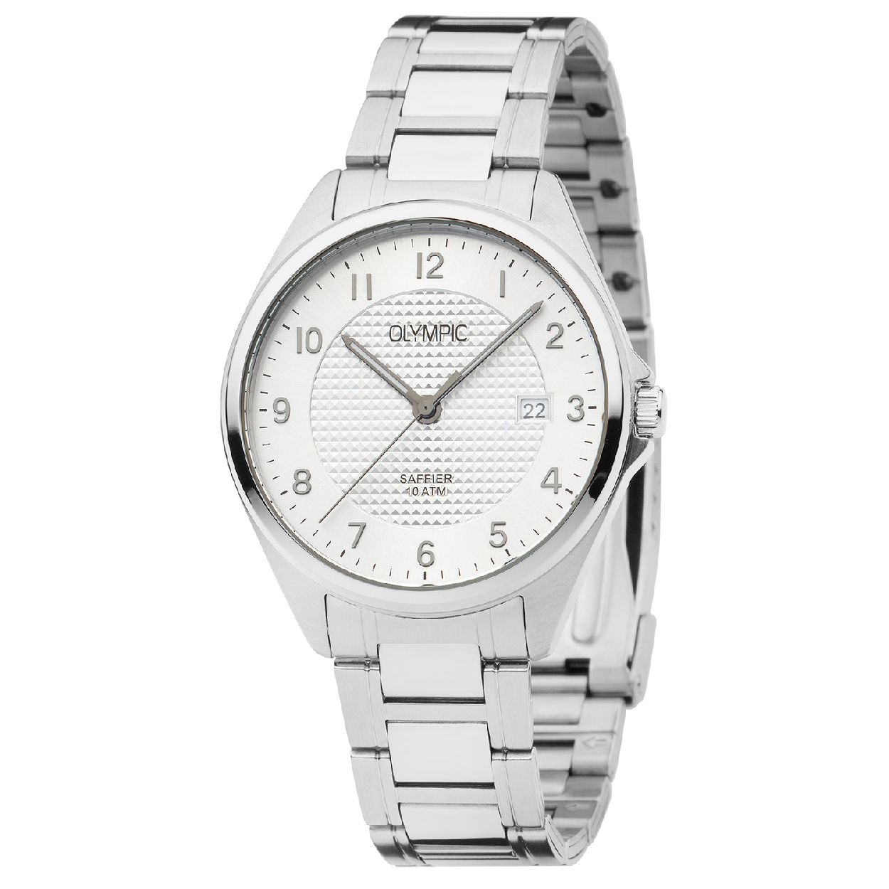 Een klassiek design met saffierglas! Dit zilverkleurige herenhorloge uit de Alassio serie van Olympic is een echte must-have. De bewerkte zilverkleurige wijzerplaat van de OL26HSS297 in combinatie met de chique stalen horlogeband geven het horloge een geheel eigen karakter. Het saffierglas is kras vast en zeer helder, waardoor het langer mooi blijft dan mineraalglas. Een accessoire dat uitstekend te combineren is met een casual outfit, maar ook zeker geschikt is voor een business look!