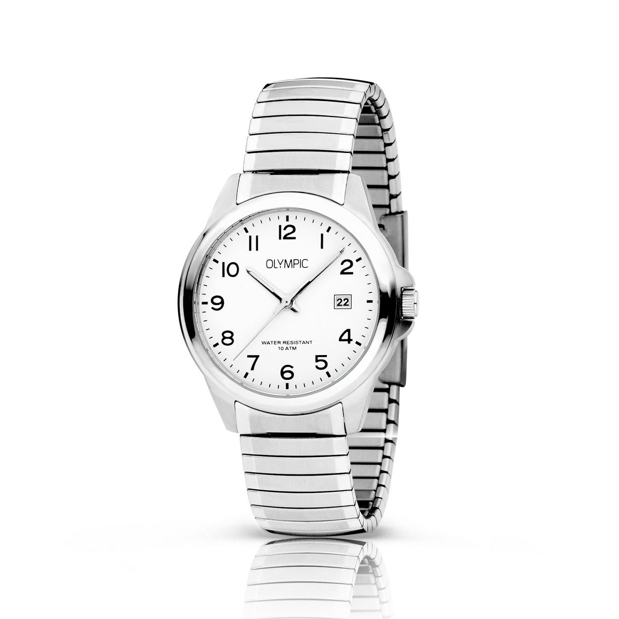 Olympic OL26HSS307 CHARLIE - Horloge - Staal - Wit - Rekband - 375mm
Dit unieke Olympic horloge met artikelnummer OL26HSS307 is een klassiek herenhorloge. Het horloge heeft een geborstelde matte zilverkleurige kast  een witte wijzerplaat met datum en zwarte arabische cijfers en zilverkleurige wijzers. Aan het horloge zit een mat/glimmende stalen zilverkleurige rekband zonder sluiting. Het horloge heeft een mineraalglas een afmeting van 375mm en is 10 ATM. Zeer geschikt voor oudere mensen en klanten die moeite hebben met sluitingen.

Waterdichtheid 10 ATM
Dit horloge is bestand tegen water bij het zwemmen en douchen. Dit horloge is niet bestand tegen (grote) waterdruk dus je kunt er niet mee duiken.

Het merk
Een mooi horloge hoeft niet duur te zijn! Het Nederlandse horlogemerk Olympic levert stoere chronografen slimline series digitale uurwerken en elegante dameshorloges. De prijs-kwaliteitverhouding staat bij Olympic hoog in het vaandel met prijzen die uiteenlopen van � 3495 tot en met � 13900.

100% Nederlands ontwerp waterdicht en standaard 3 jaar fabrieksgarantie.

Specificaties
- Ronde kast
- Zilverkleurige horlogekast
- Witte wijzerplaat 
- Zilverkleurige stalen rekband
- 10 ATM (Regen- & spatwaterdicht)
- Standaard 3 jaar fabrieksgarantie
- Mineraalglas                                    