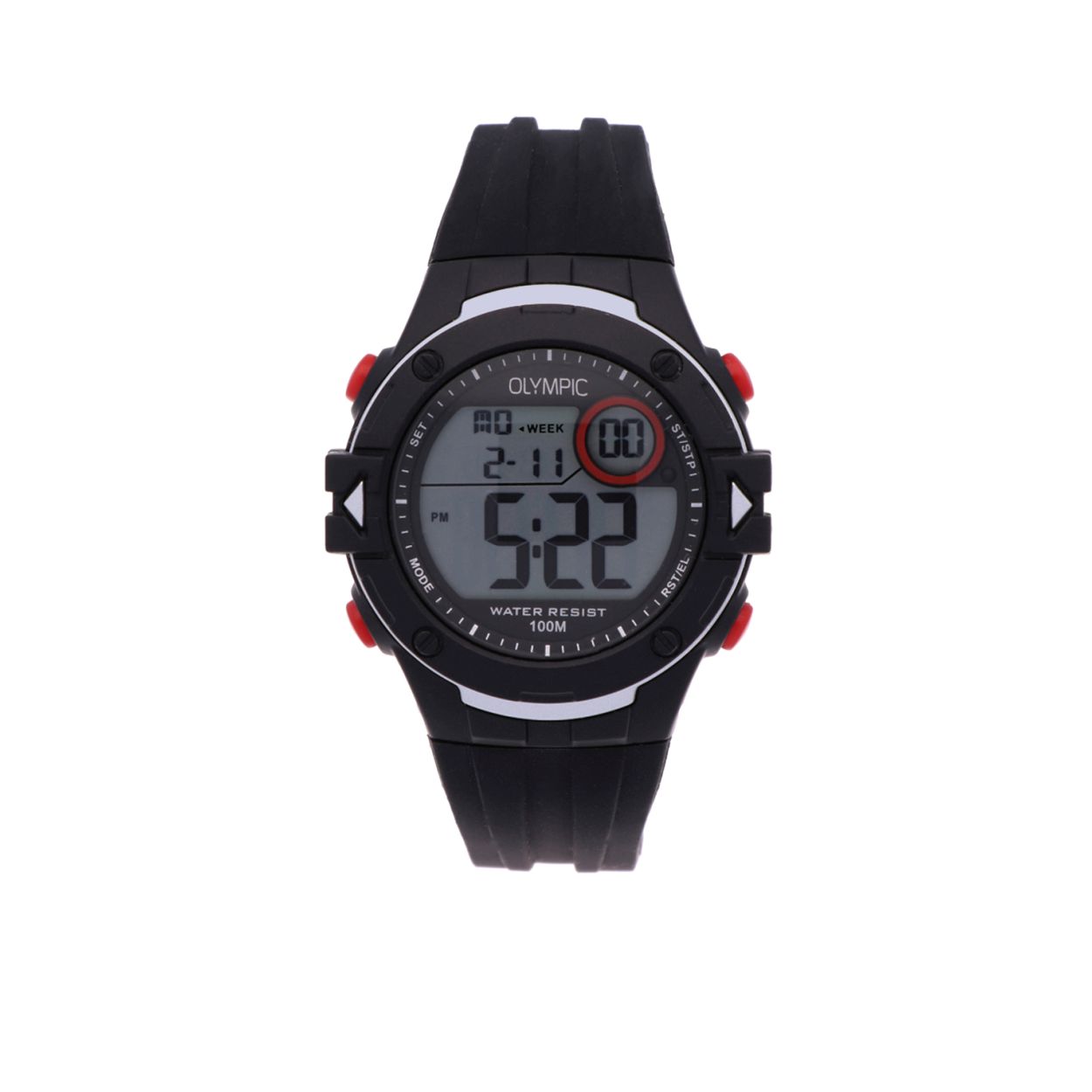 Productomschrijving
De OL45HKR009 is een digitaal horloge uit de sportserie van Olympic. Dit horloge heeft een zwart rubbere band wat zorgt voor een hoog draagcomfort. Door de 42mm kast met zwarte accenten heeft het horloge een stoere en sportieve uitstraling. Verder is dit horloge voorzien van een aantal bijzondere specificaties, waaronder:

– 10 jaar lithium batterij
– Geschikt om mee te zwemmen
– Lichtgevende wijzerplaat
– Dual Time
– Alarm
– Dag/Datum aanduiding
– Timer
– Chronometer

Waterdichtheid 10 ATM
Dit horloge is bestand tegen watersporten, zoals zwemmen, duiken in het zwembad en snorkelen.