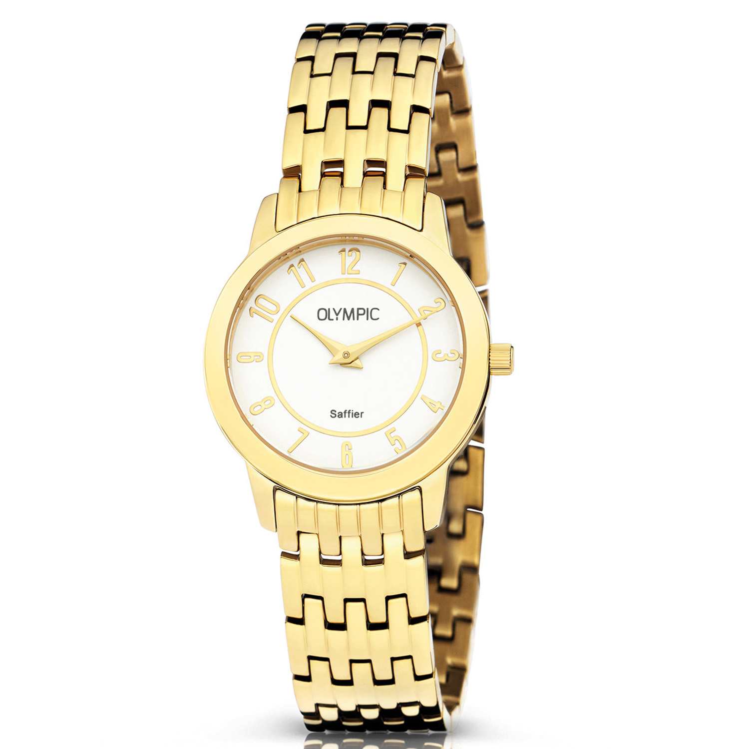 Olympic OL66DDD006 FLEUR Horloge - Double -Bracelet - Arabisch - 32mm 
Dit unieke Olympic horloge met artikelnummer: OL66DDD006 is een stijlvol klassiek dameshorloge. De stalen goudkleurige kast heeft een gladde bezel en een witte wijzerplaat. De uursaanduiding is opvallend door de sierlijke wijzers en cijfers in het arabisch. Dit geeft het horloge een chique uiterlijk. Aan de stalen kast zit een fijne goudkleurige schakelband met een druksluiting. Het horloge heeft een mineraalglas, een doorsnee van 32mm en is 3ATM.

Waterdichtheid 10ATM
Dit horloge is bestand tegen water bij het zwemmen en douchen. Dit horloge is niet bestand tegen (grote) waterdruk dus je kunt er niet mee duiken.
Waterdichtheid 3ATM
Dit horloge is spatwaterdicht. Niet geschikt om mee te zwemmen en douchen.

Het merk:
Een mooi horloge hoeft niet duur te zijn! Het Nederlandse horlogemerk Olympic levert stoere chronografen, slimline series, digitale uurwerken en elegante dameshorloges. De prijs-kwaliteitverhouding staat bij Olympic hoog in het vaandel met prijzen die uiteenlopen van € 34,95 tot en met € 159,00.

100% Nederlands ontwerp, waterdicht en standaard 3 jaar fabrieksgarantie.

Specificaties:
- Ronde kast Ø 32mm
- Stalen goudkleurige horlogekast
- Witte wijzerplaat
- Stalen goudkleurige schakelband
- 3ATM 
- Standaard 3 jaar fabrieksgarantie
- Mineraalglas