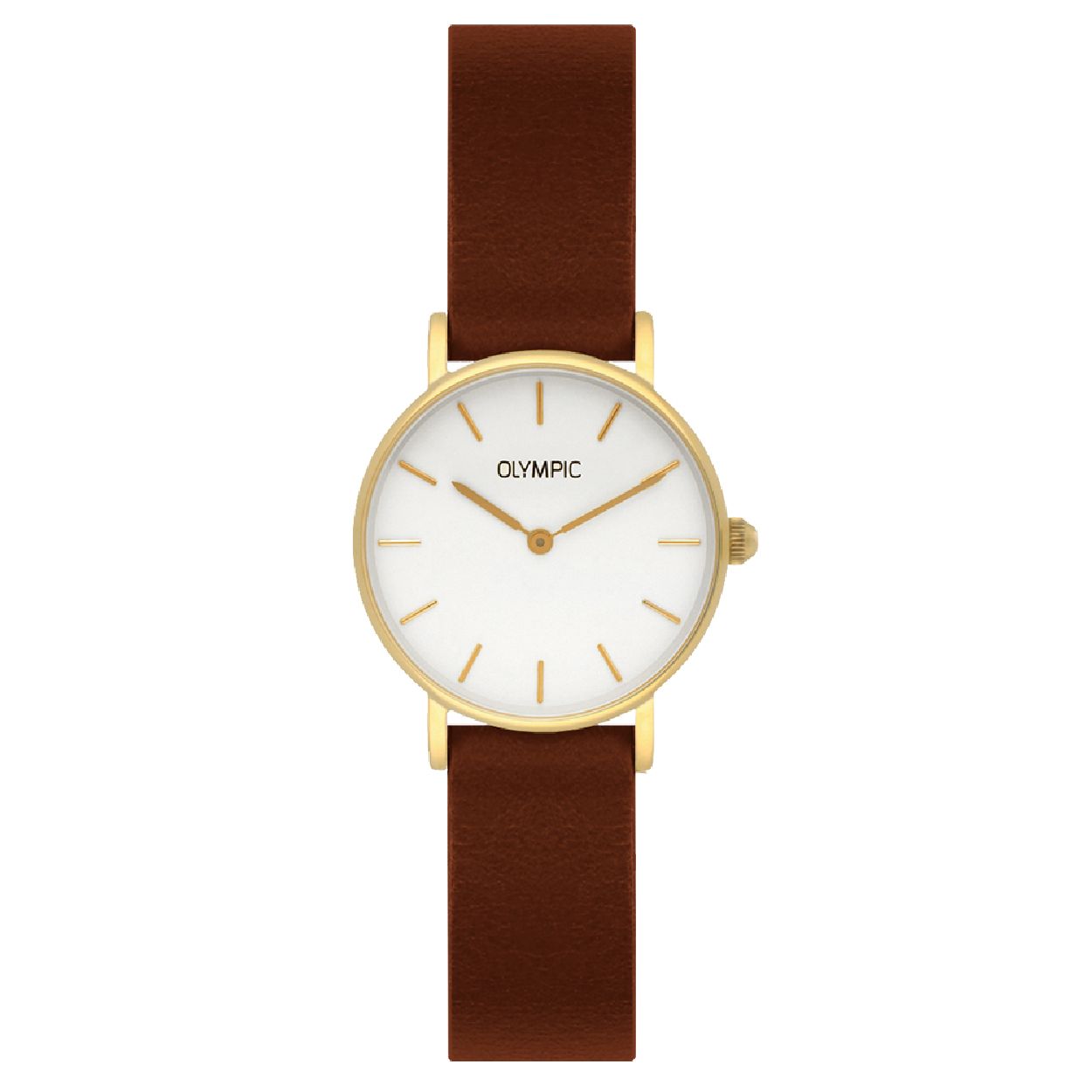 Dit slimline dameshorloge uit de Rimini serie van Olympic heeft een minimalistisch design is subtiel, vrouwelijk en eigentijds! De OL66DDL003 beschikt over een comfortabele bruin leren band, een strakke witte wijzerplaat met streepjes index en een kleine goudkleurige horlogekast van 26mm. Hierdoor is dit accessoire gemakkelijk te matchen met iedere outfit! Een echt must-have voor iedere vrouw die haar horloge graag draagt in combinatie met andere armsieraden.


